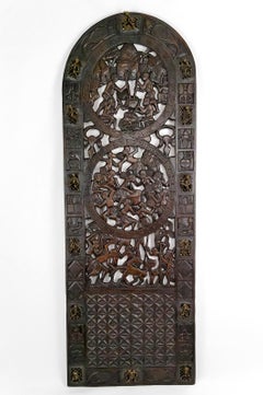 African door in carved wood and bronze of chief Baboun, Cameroon, early 20th