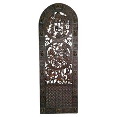 Antique African door in carved wood and bronze of chief Baboun, Cameroon, early 20th