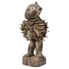 African D.R. Congo 20th Century Carved Wood Nkisi Male Nail Fetish Figure