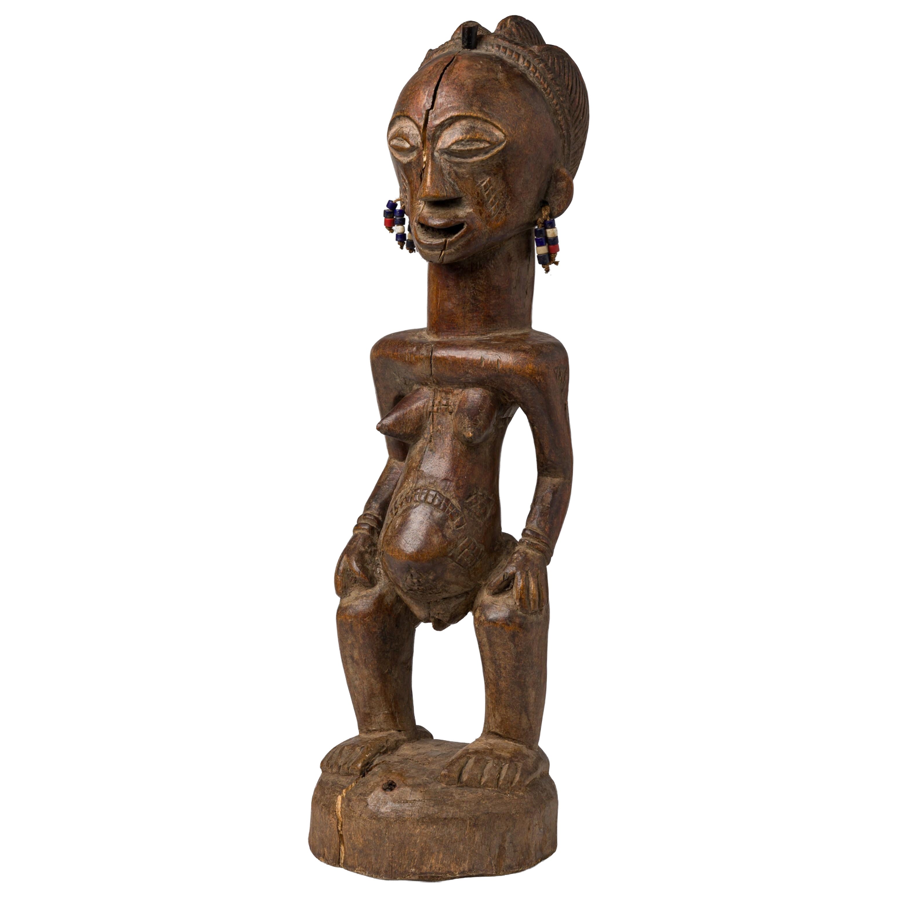 African D.R. Congo 20th Century Carved Wooden Luba Female Fertility Figure For Sale