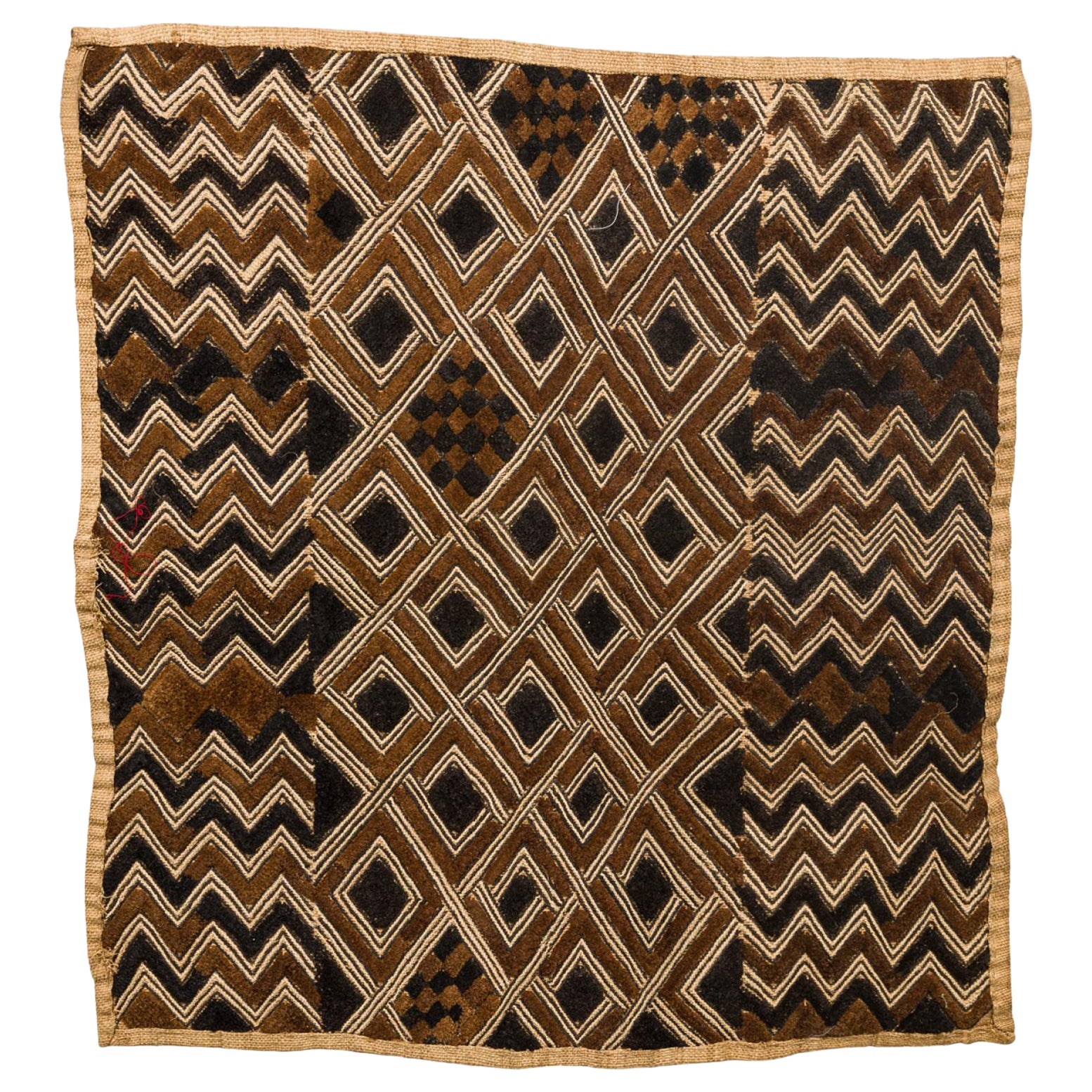 African D.R. Congo 20th Century Embroidered Raffia Kuba Cloth, Dark Brown For Sale