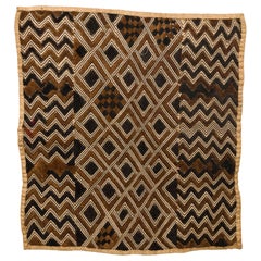 African D.R. Congo 20th Century Embroidered Raffia Kuba Cloth, Dark Brown