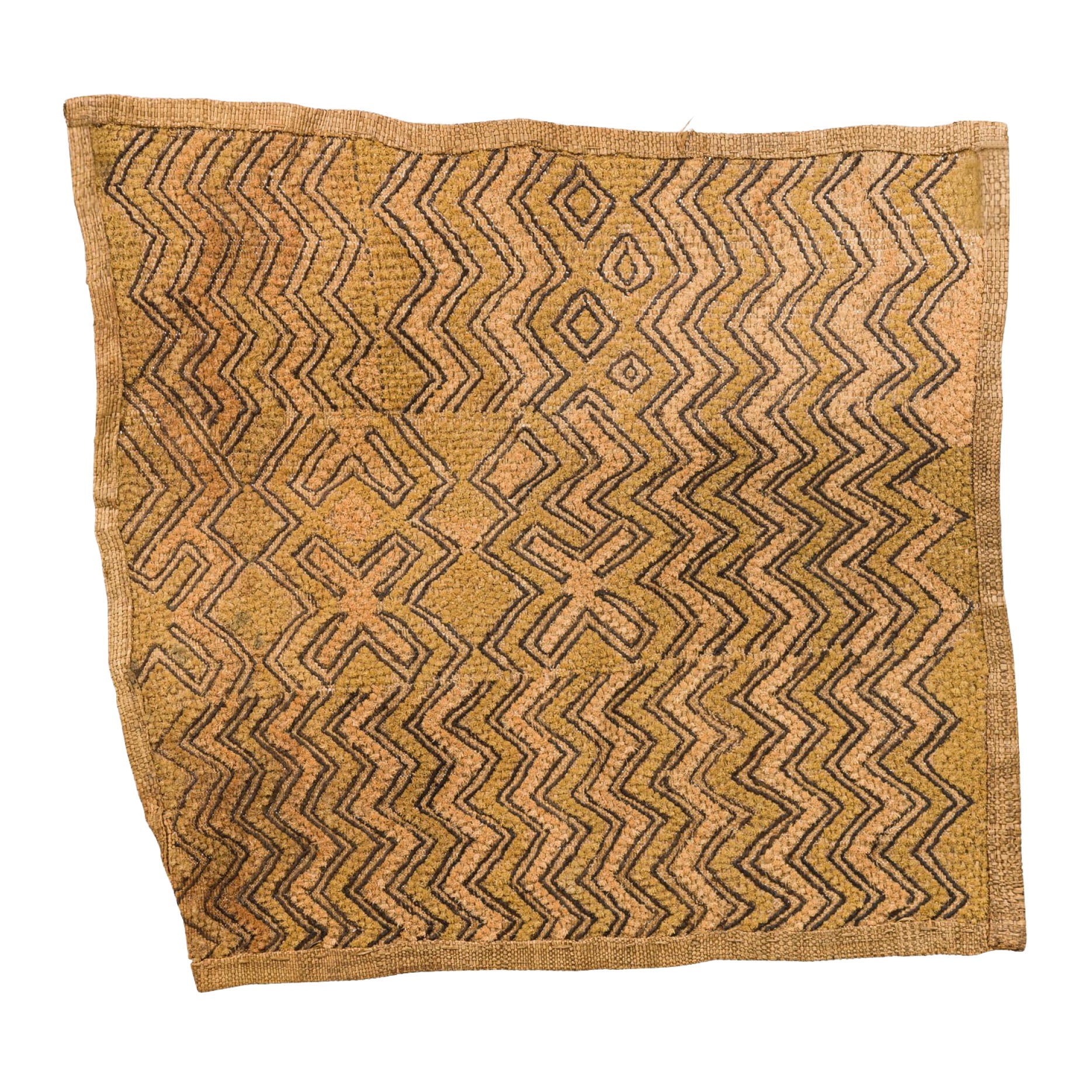 African D.R. Congo 20th Century Embroidered Raffia Kuba Cloth, Light Brown Monot