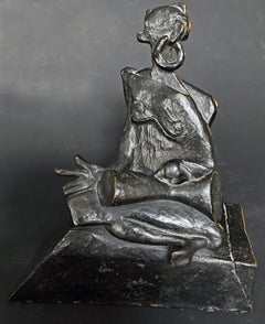 "African Drummer, " Fabulous Cubist Bronze Sculpture, France, 1920s