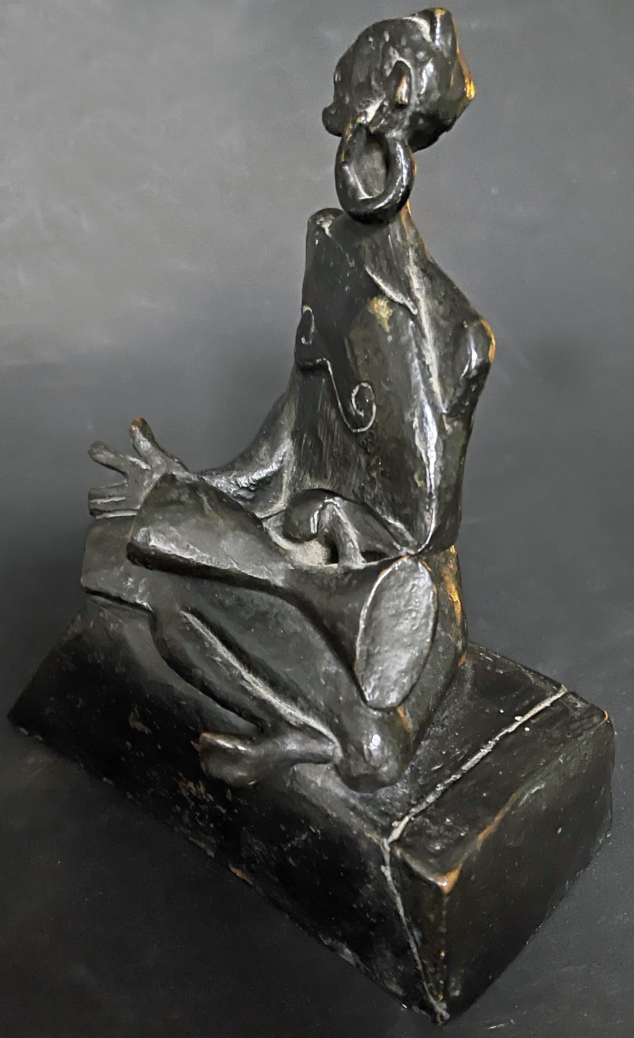 „African Drummer“, fabelhafte kubistische Bronzeskulptur, Frankreich, 1920er Jahre (Französisch) im Angebot