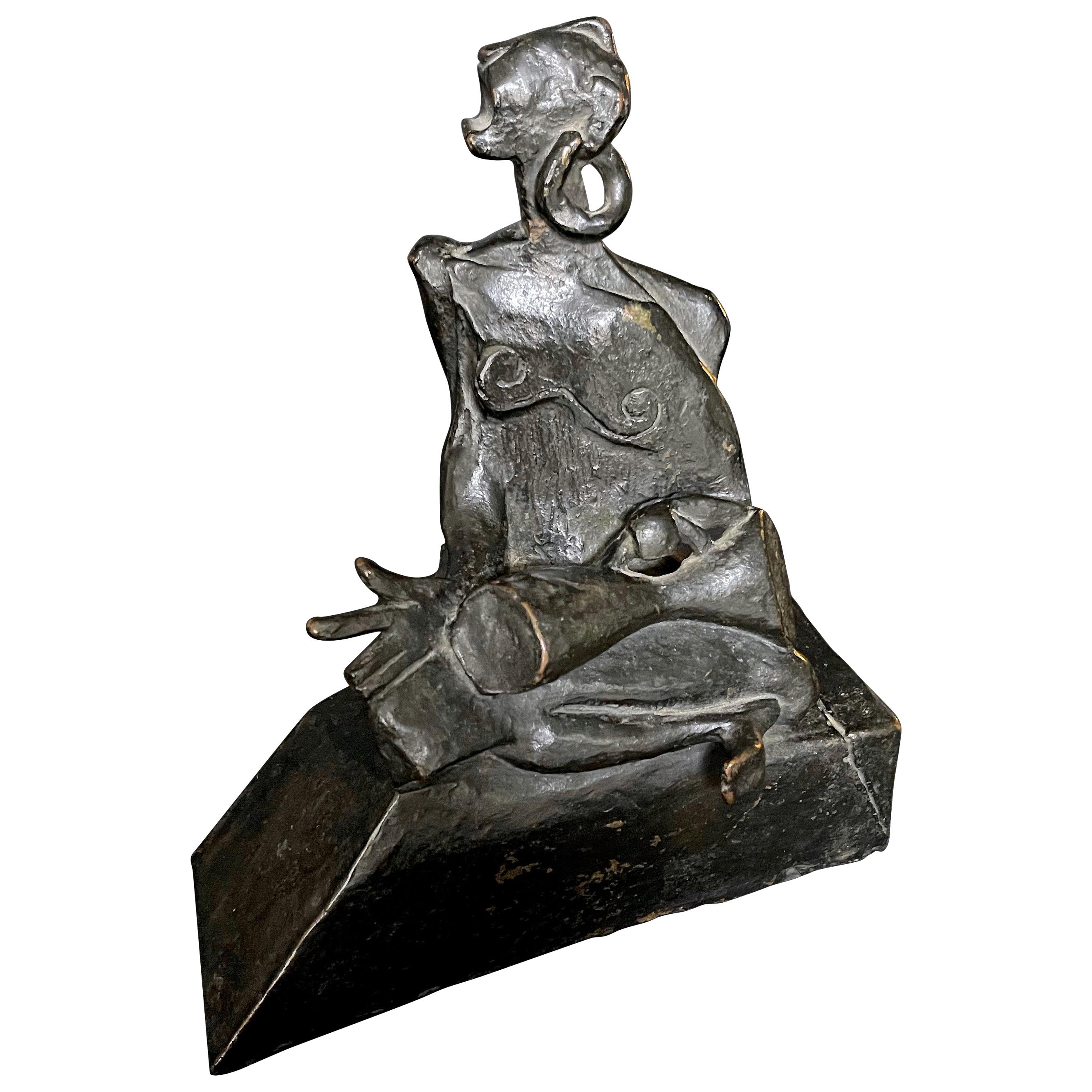 "African Drummer, " Fabulous Cubist Bronze Sculpture, France, 1920s