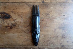 African Ebonized Wood Mask, Four-Prong Crest & Refined Face, 20th C. - 2C95