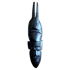 African Ebonized Wood Mask, Twin-Prong Crest & Powerful Face, 20th C. - 2C94