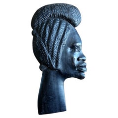 African Ebonized Wood Relief, Female Portrait in Profile, Makonde Style - 2C100