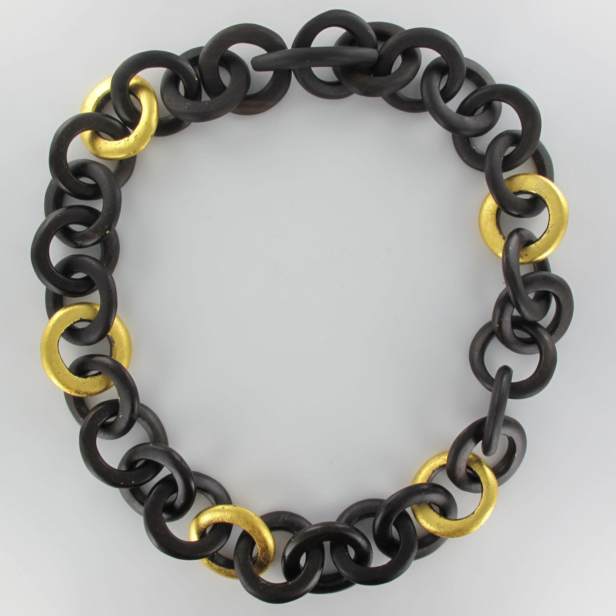 Contemporary African Ebony Circles Gold Leaf Necklace
