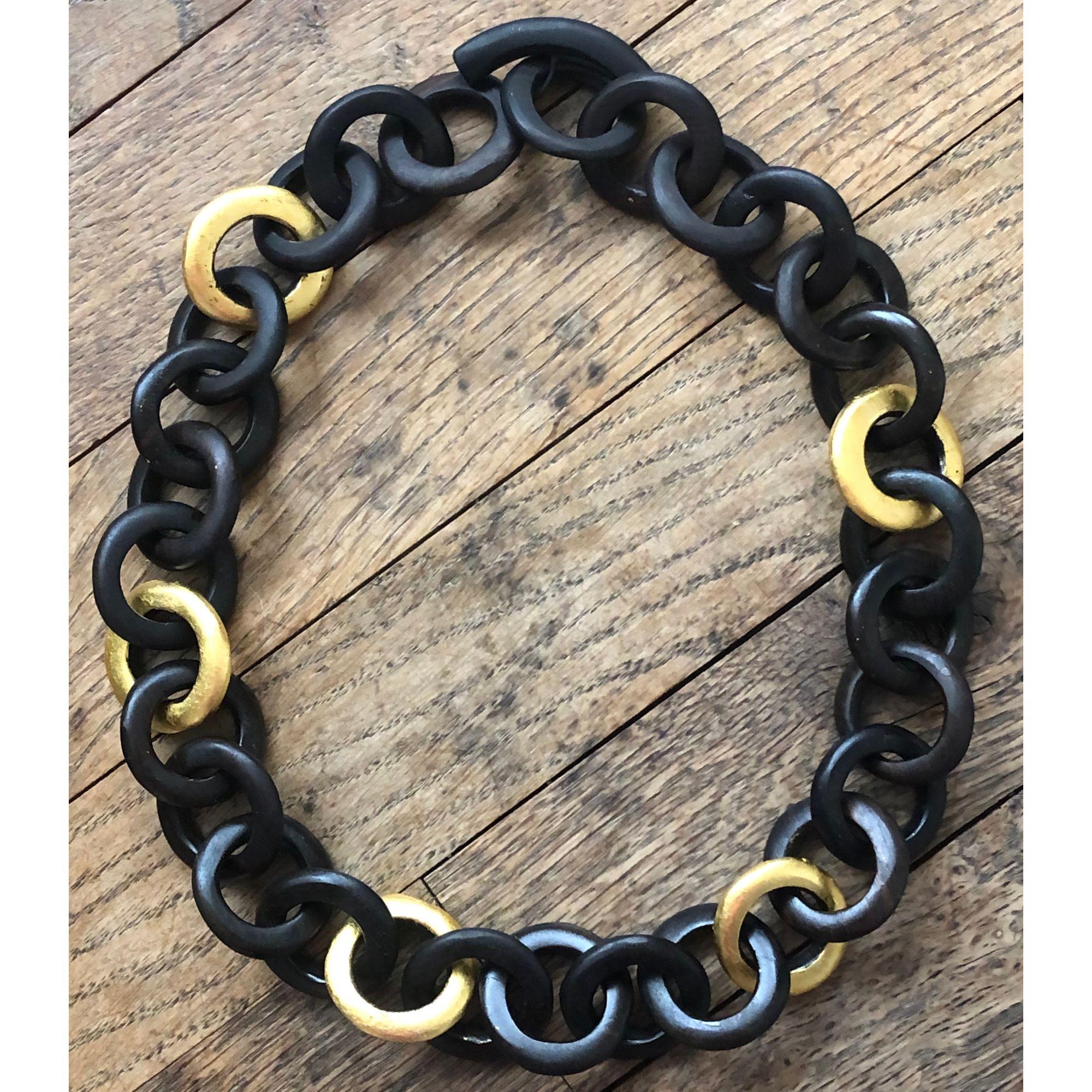 African Ebony Circles Gold Leaf Necklace 1