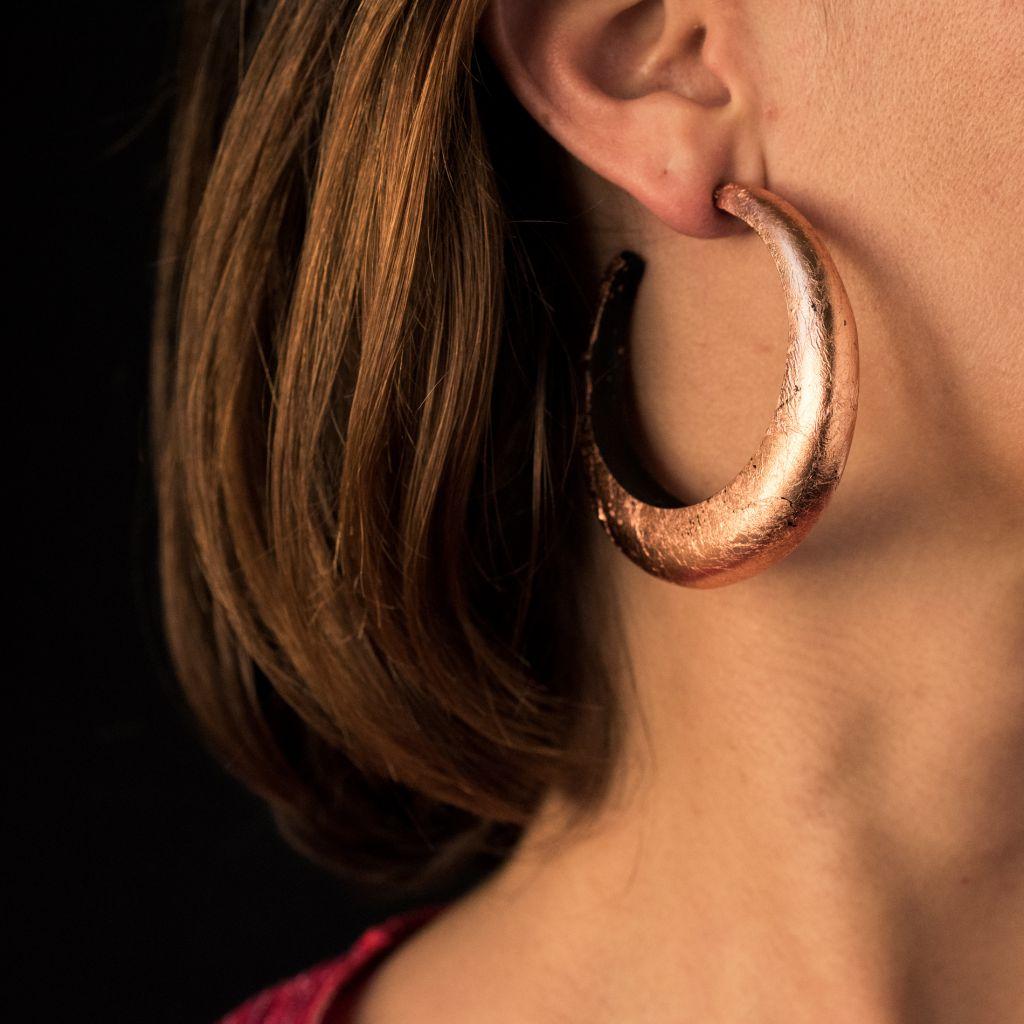 Contemporary African Ebony Copper Hoops Earrings