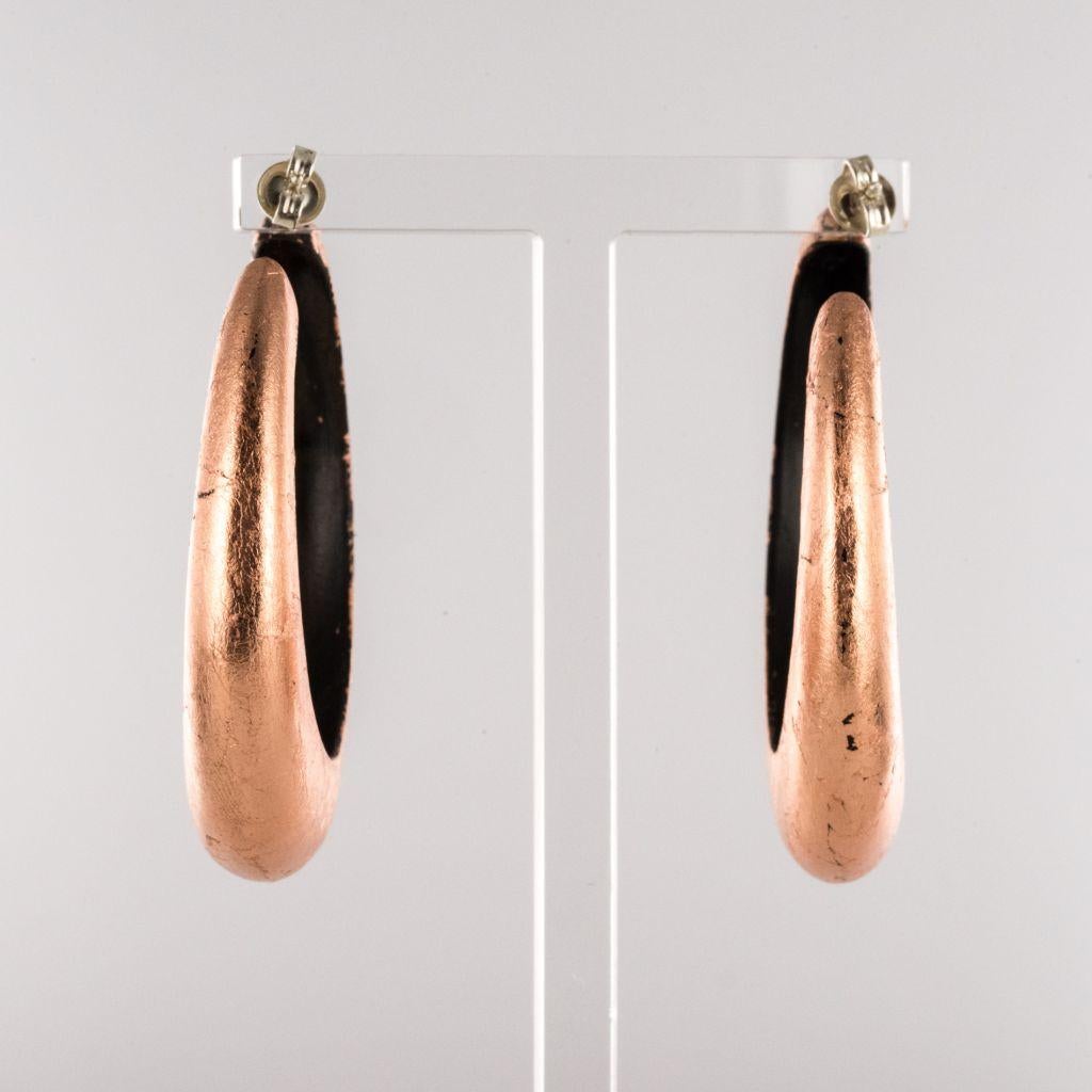 African Ebony Copper Hoops Earrings In New Condition In Poitiers, FR