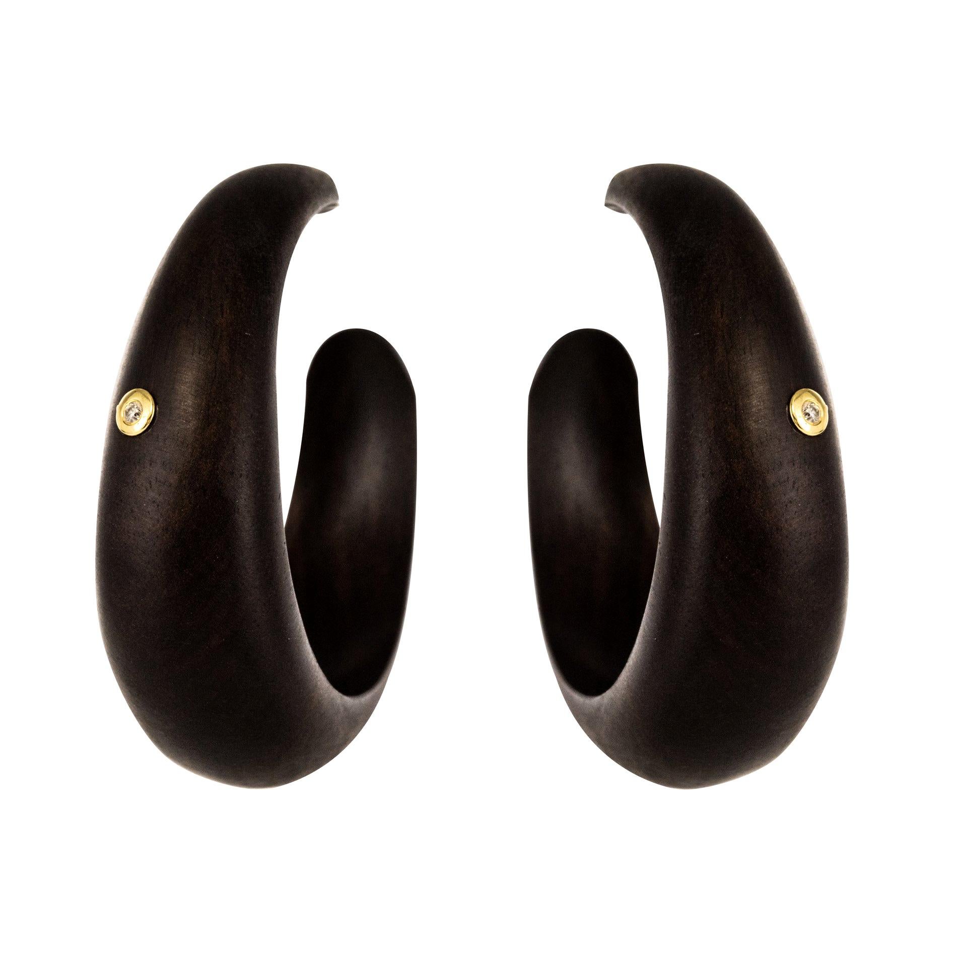 African Ebony Diamond Creoles Earrings