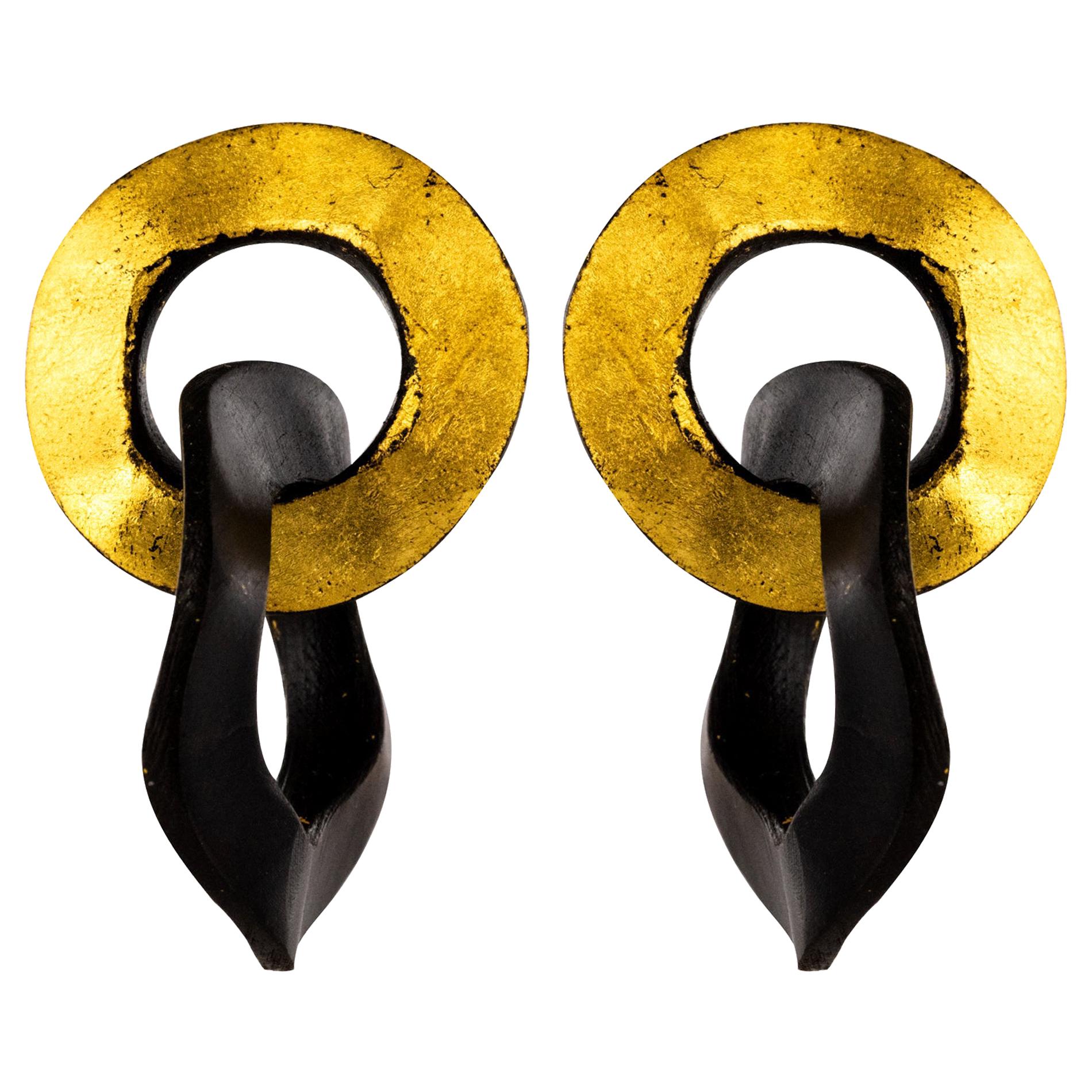 African Ebony Double Circle Dangling Earrings