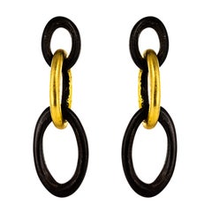 African Ebony Gold 3 Rings Dangling Earrings