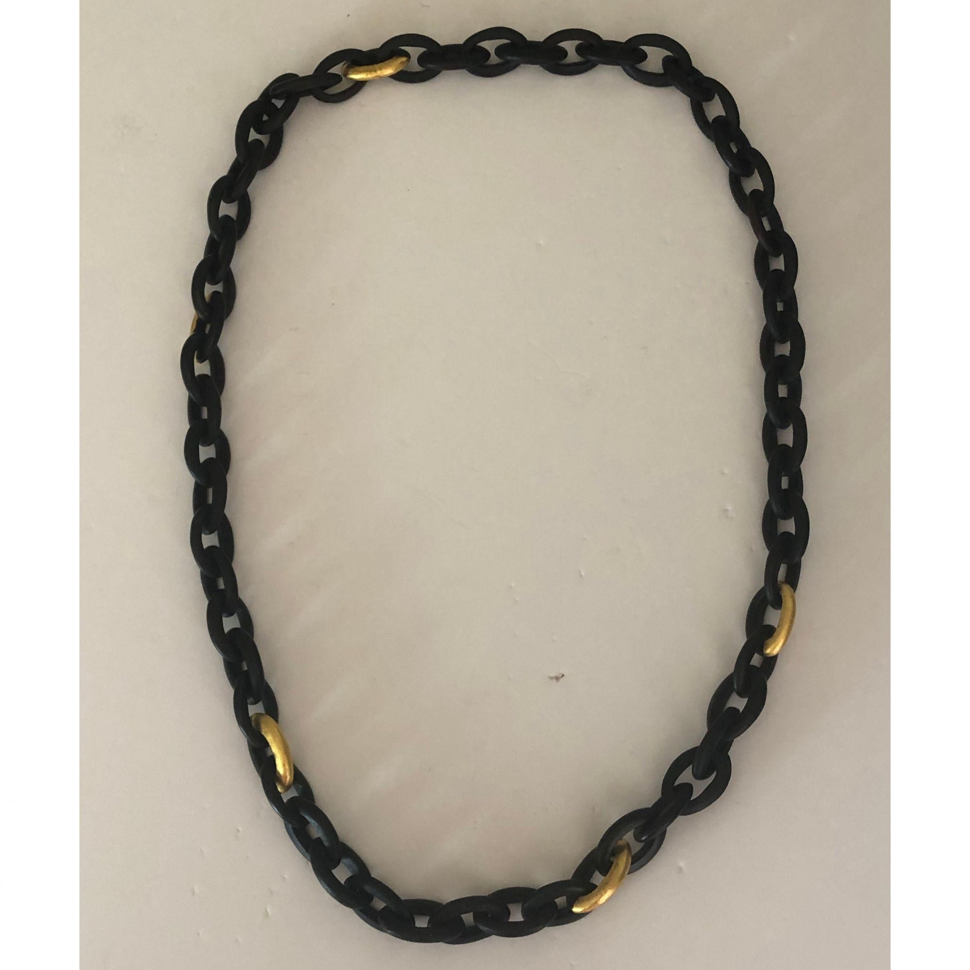 African Ebony Gold Leaf Chain Link Long Necklace 2