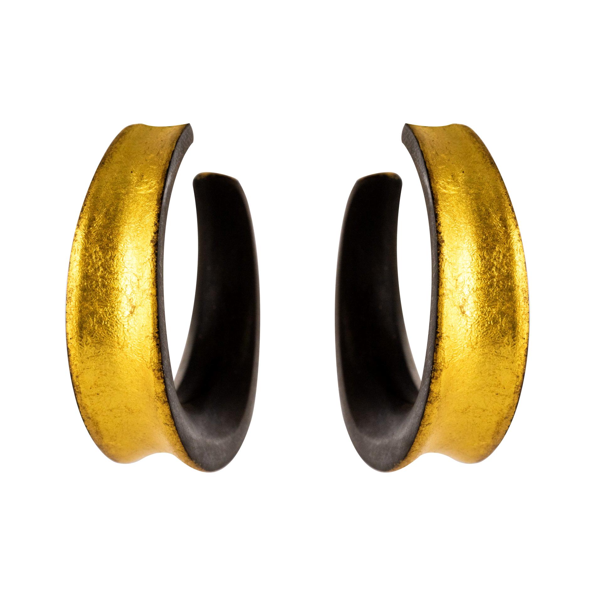 African Ebony Gold Leaf Convex Hoops Earrings at 1stDibs