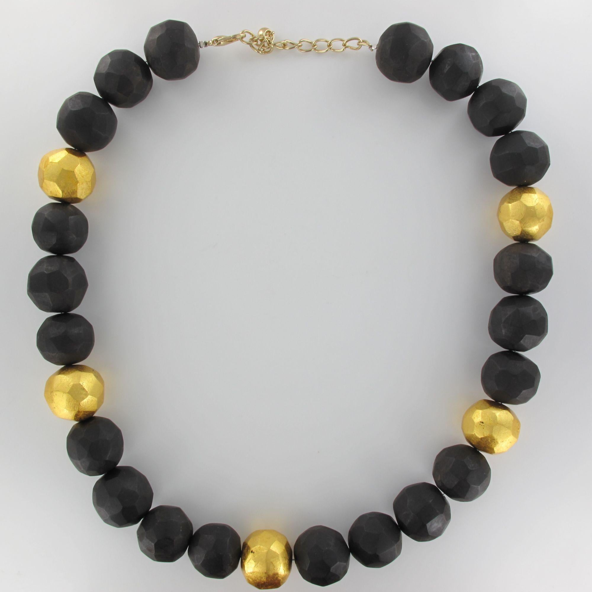 African Ebony Gold Leaf Faceted Pearl Necklace For Sale at 1stDibs