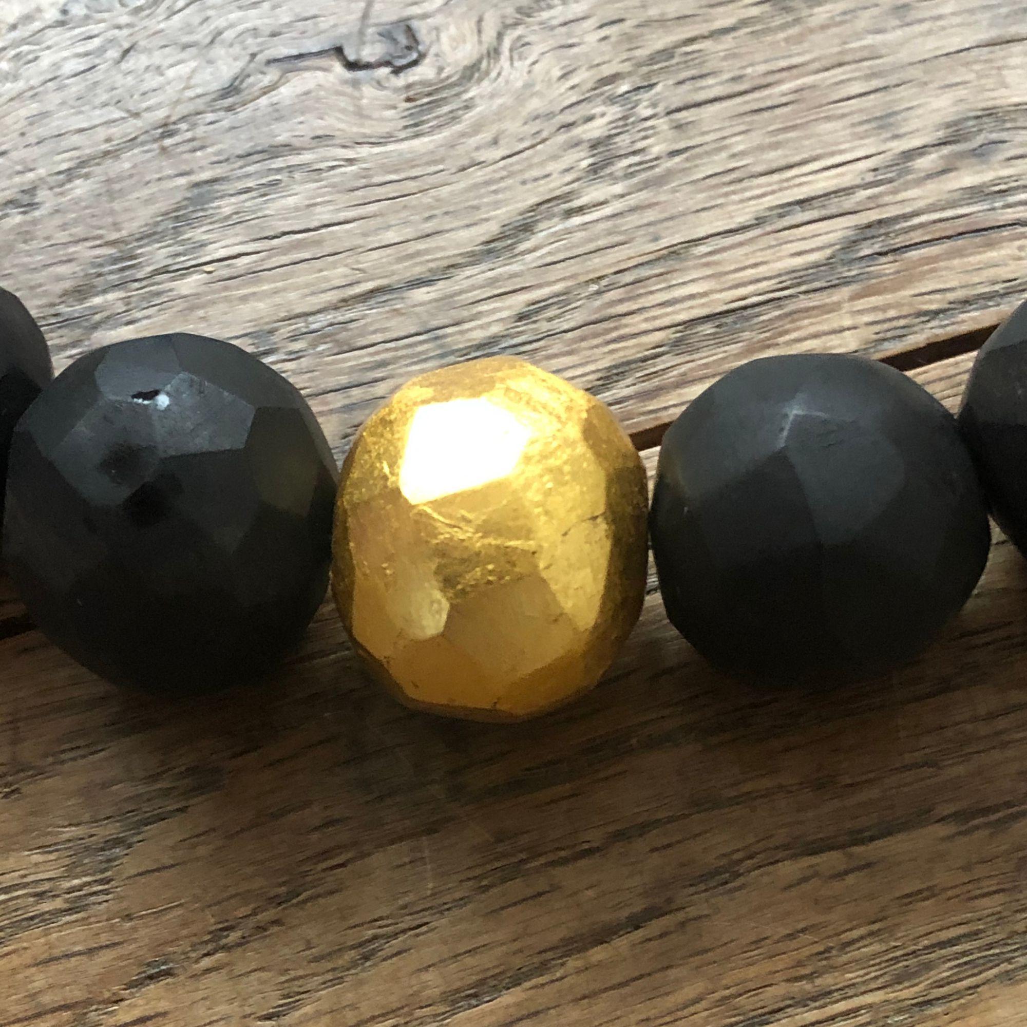 Contemporary African Ebony Gold Leaf Faceted Pearl Necklace