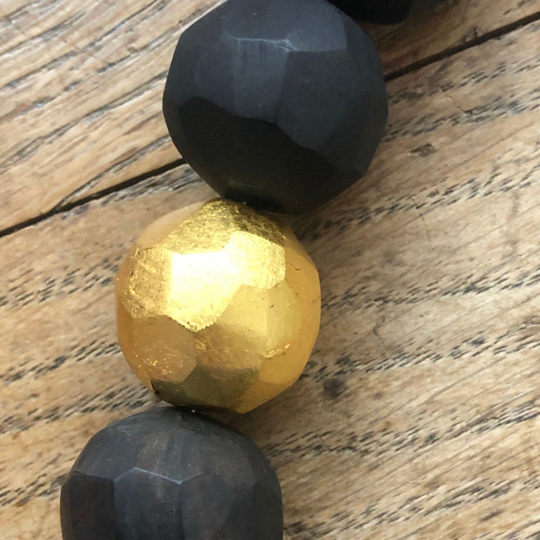 African Ebony Gold Leaf Faceted Pearl Necklace For Sale at 1stDibs