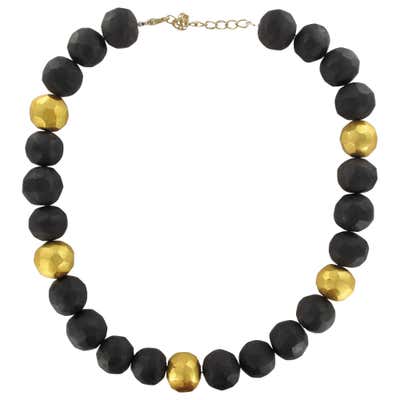African Ebony Circles Gold Leaf Necklace For Sale at 1stDibs