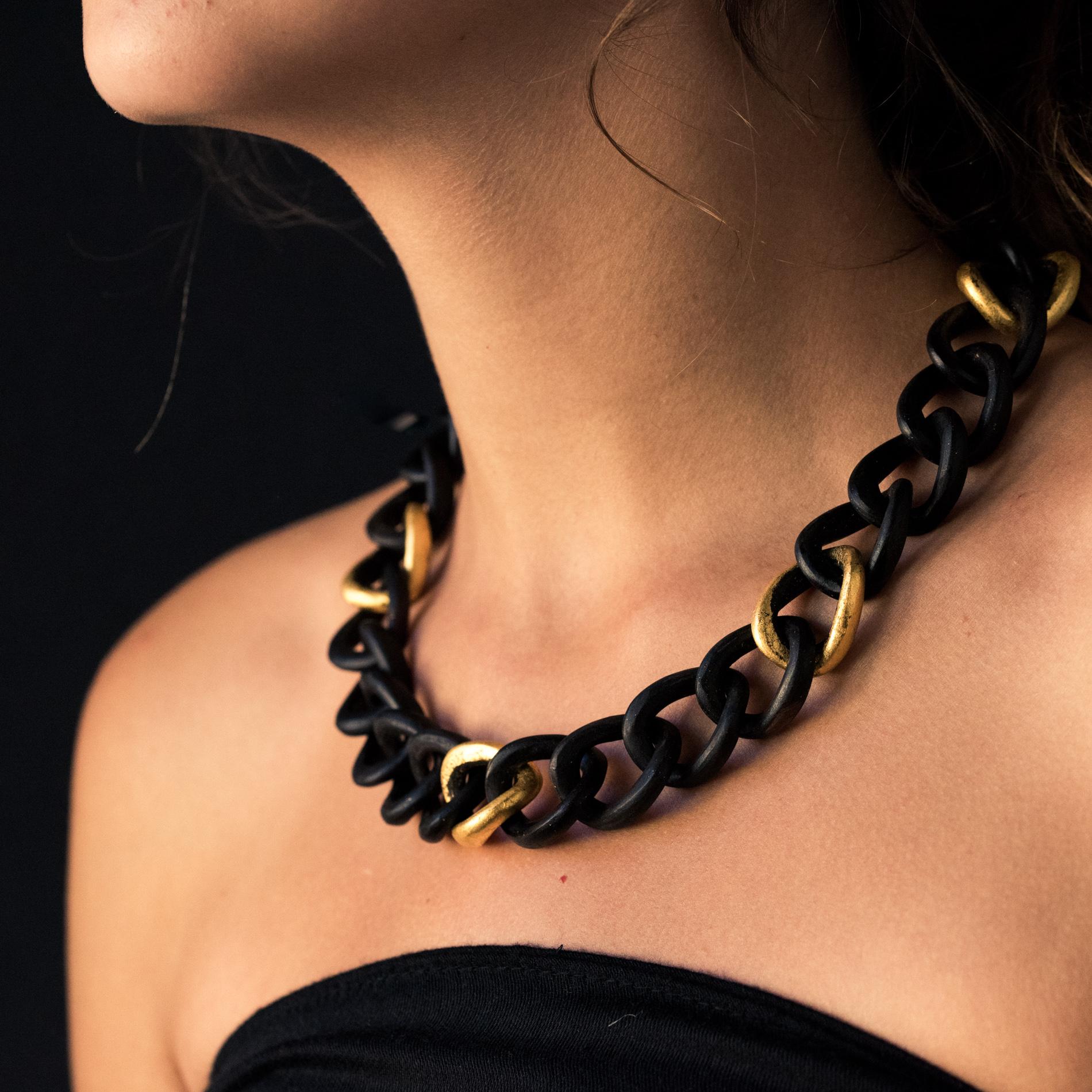 Contemporary African Ebony Golden Leaf Necklace