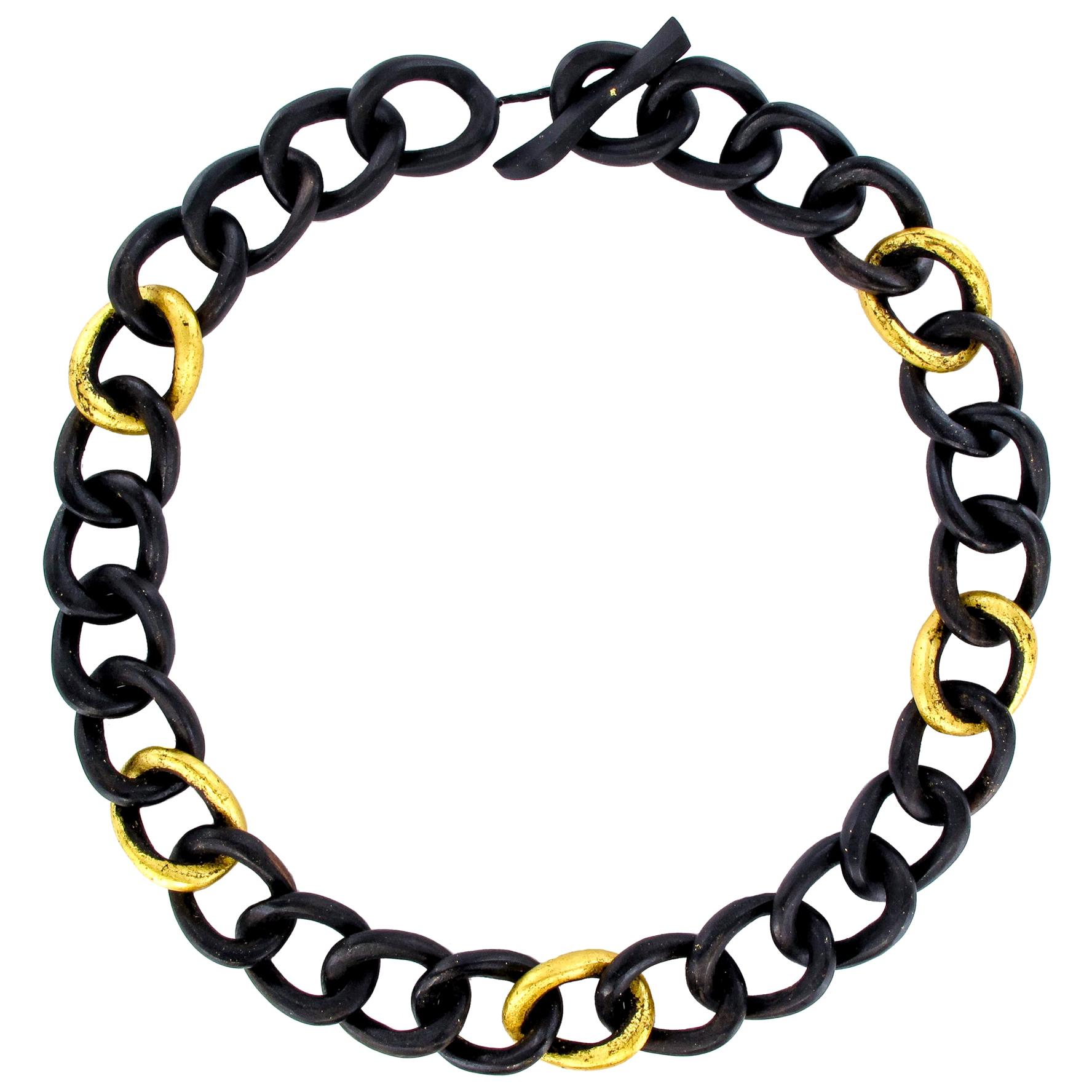 African Ebony Golden Leaf Necklace