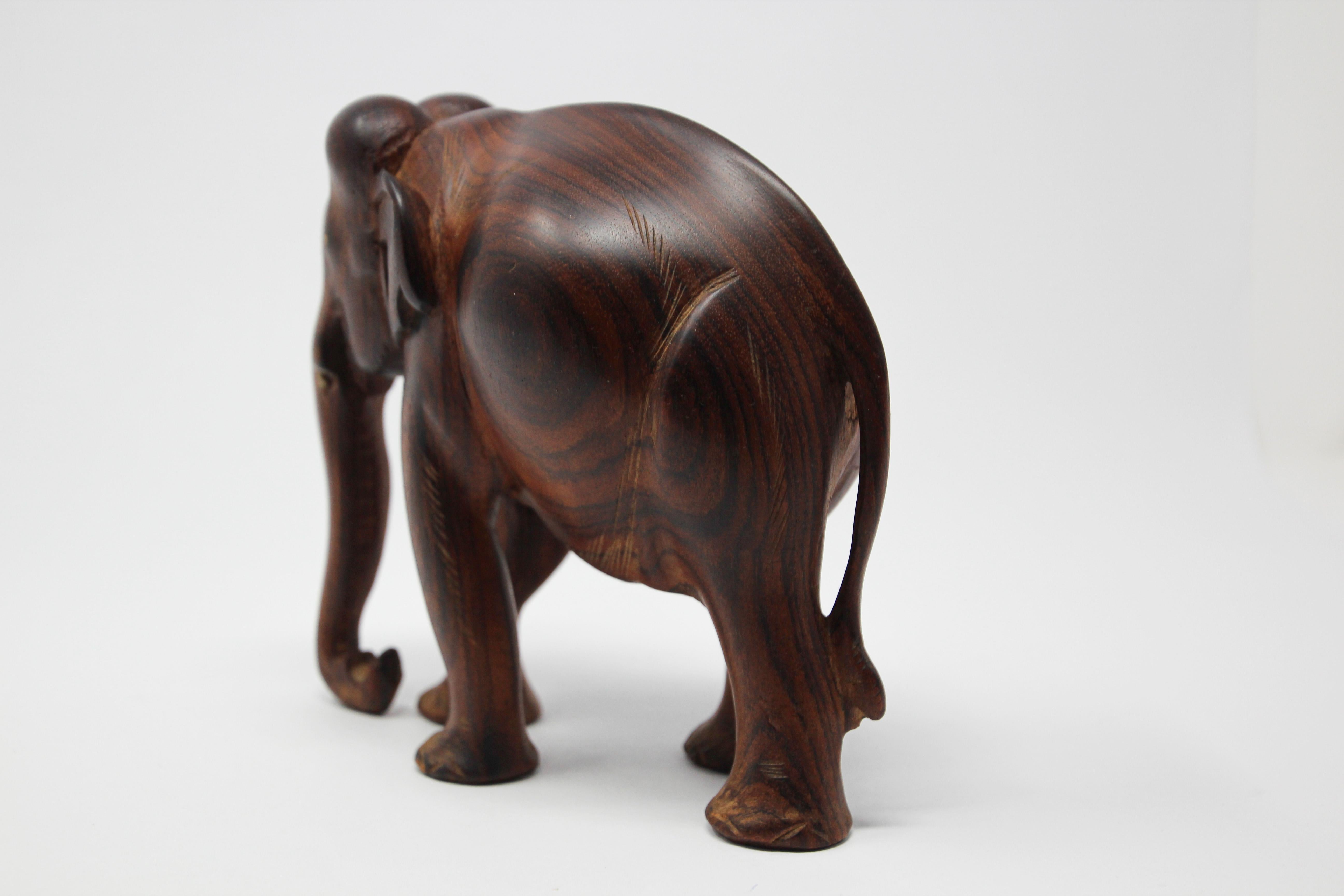 Folk Art African Ebony Wood Hand Carved Elephant