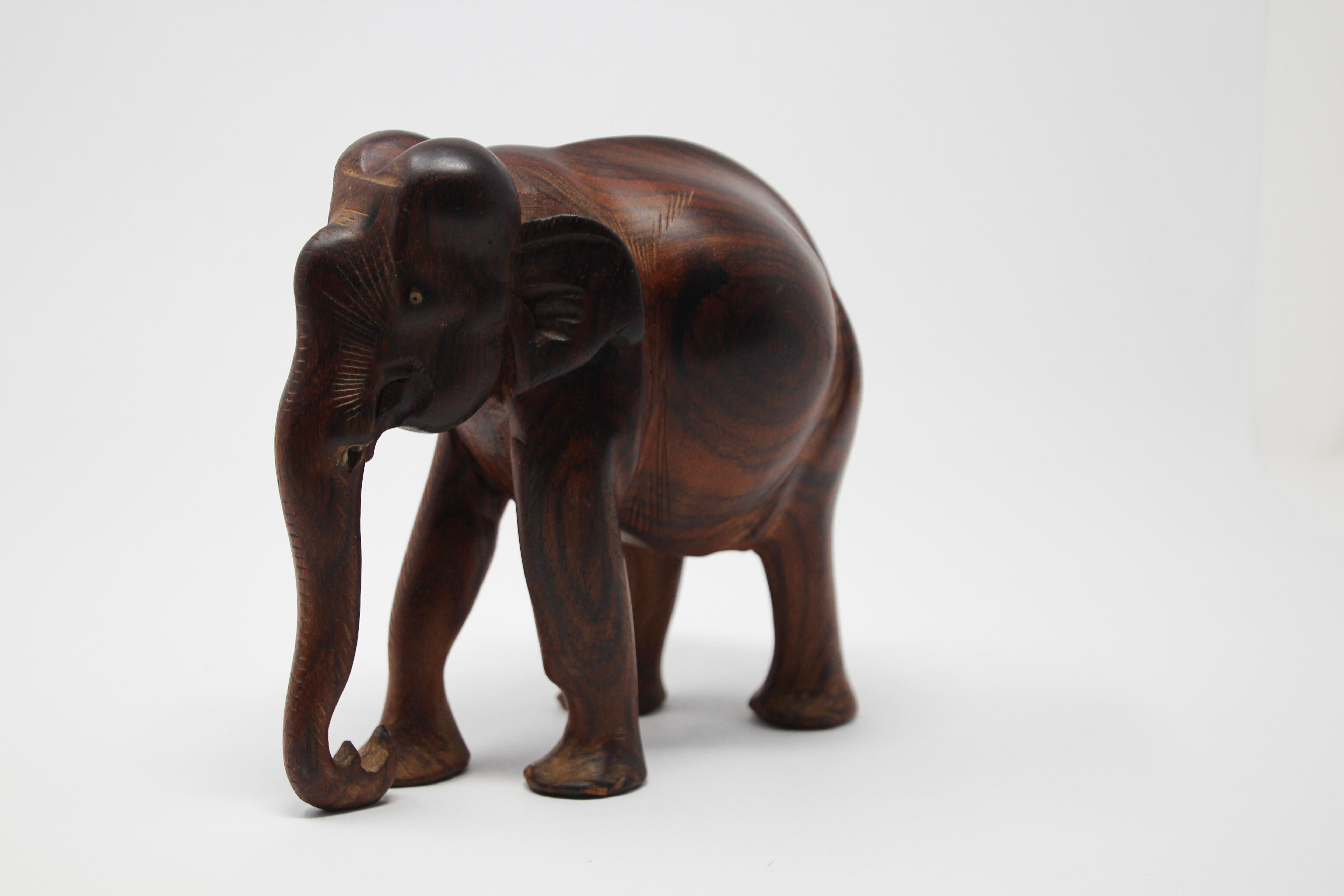 Hand-Carved African Ebony Wood Hand Carved Elephant