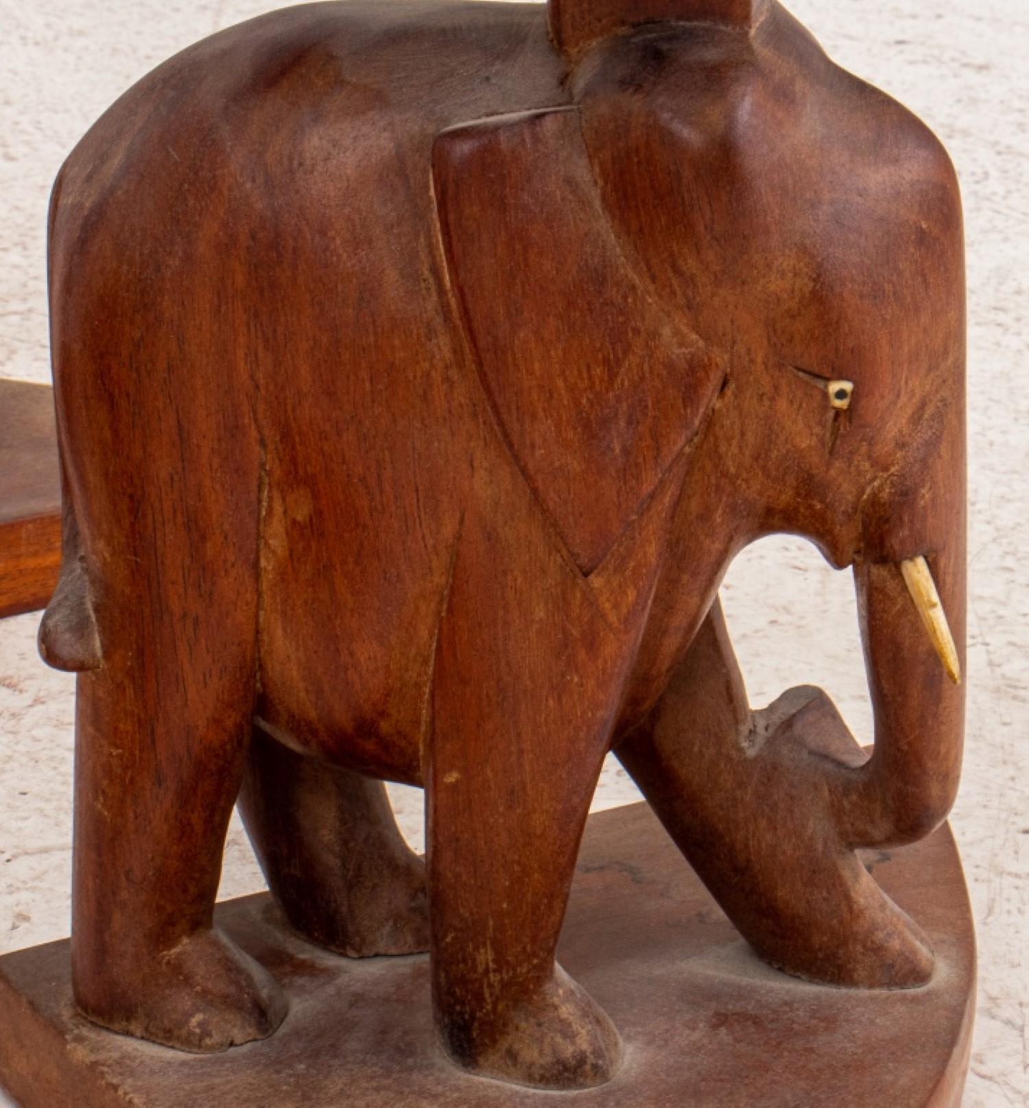African Elephant Carved Wood Low Table / Glass Top In Good Condition For Sale In New York, NY