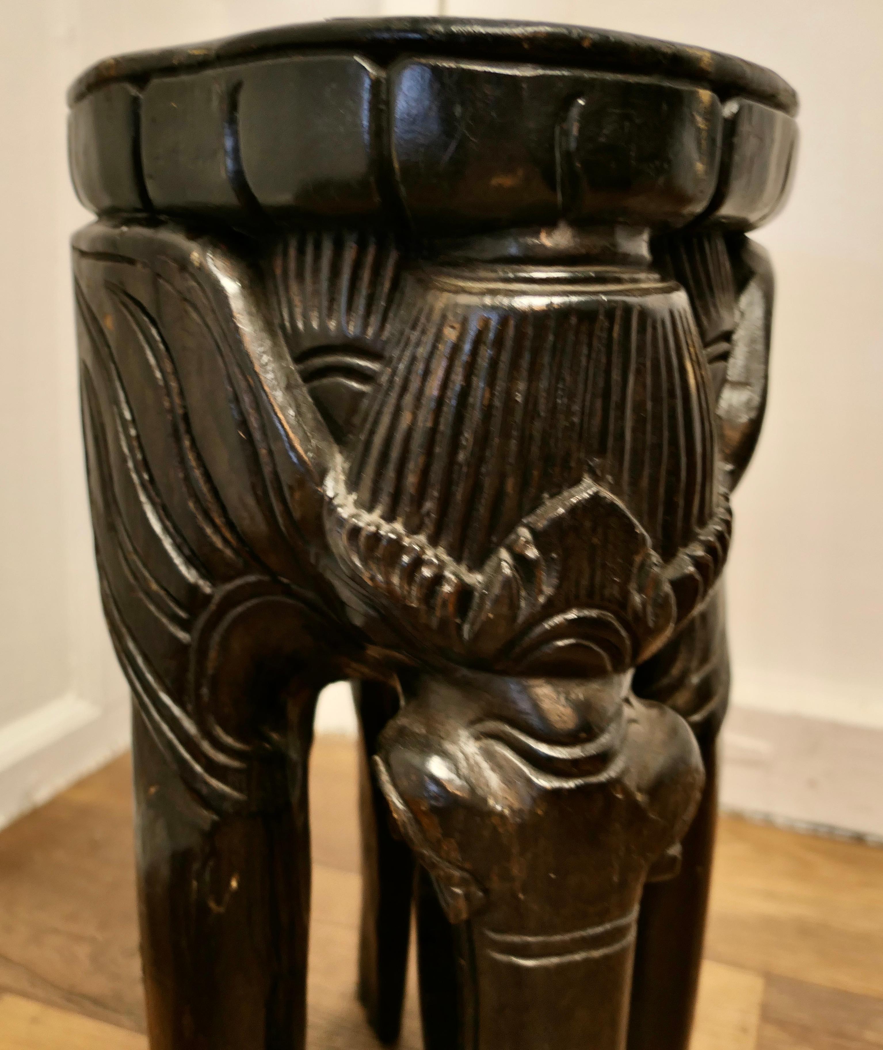 Mid-20th Century African Elephant Stool Carved from a Single Piece of Wood 