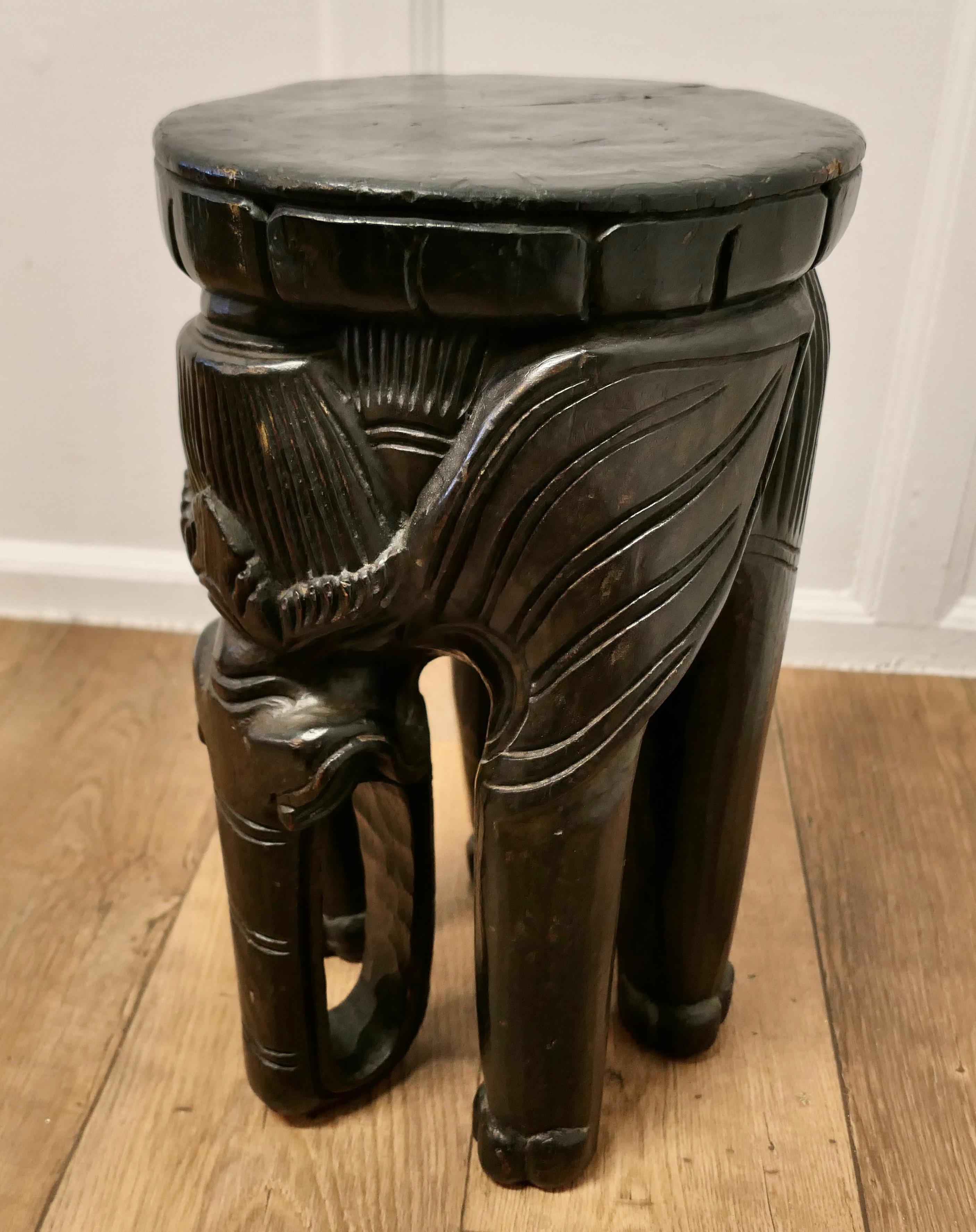 Teak African Elephant Stool Carved from a Single Piece of Wood 
