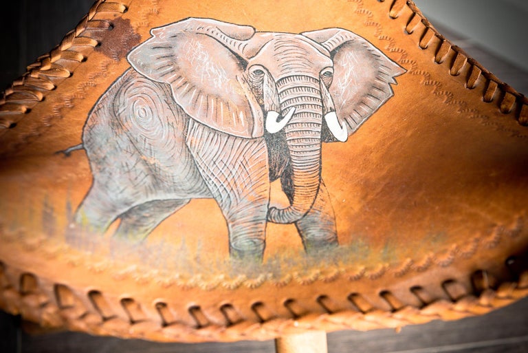 19th Century African Elephant Tripod Leather Topped Stool For Sale