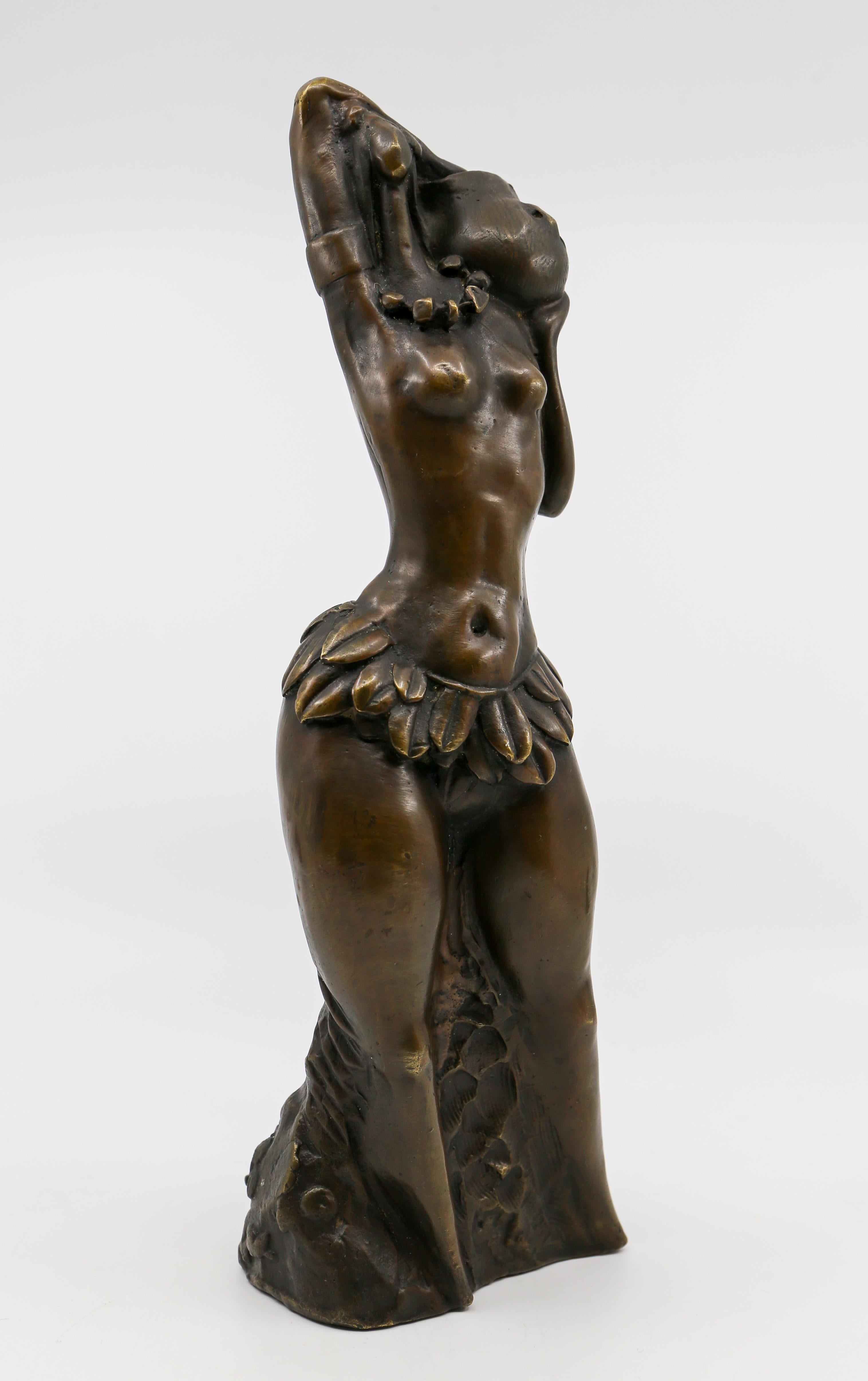 Mid-Century Modern African Ethiopian Hamar Woman, Patinated and Polished Bronze Sculpture For Sale