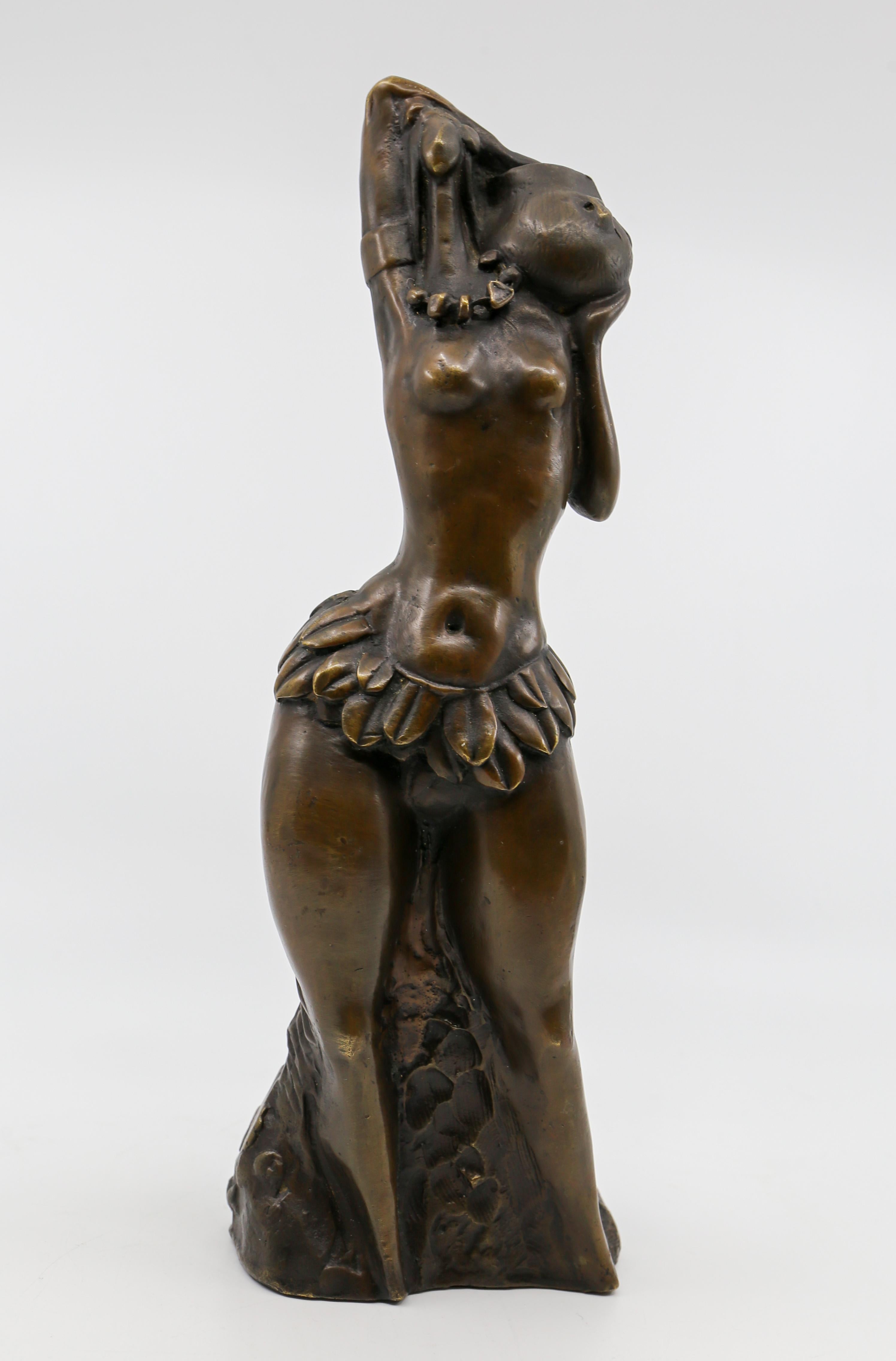 European African Ethiopian Hamar Woman, Patinated and Polished Bronze Sculpture For Sale