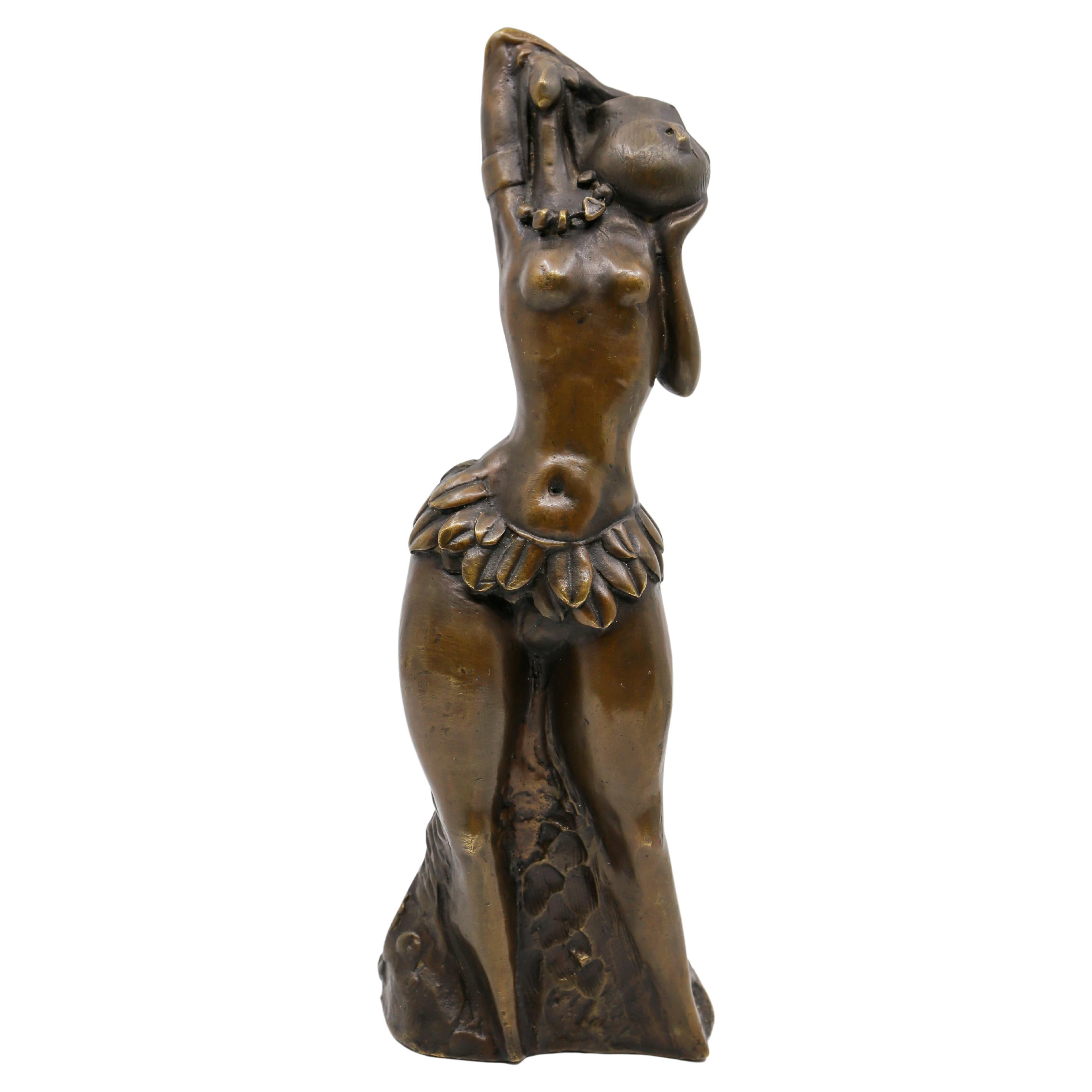 Femme éthiopienne Hamar, sculpture en bronze patiné et poli