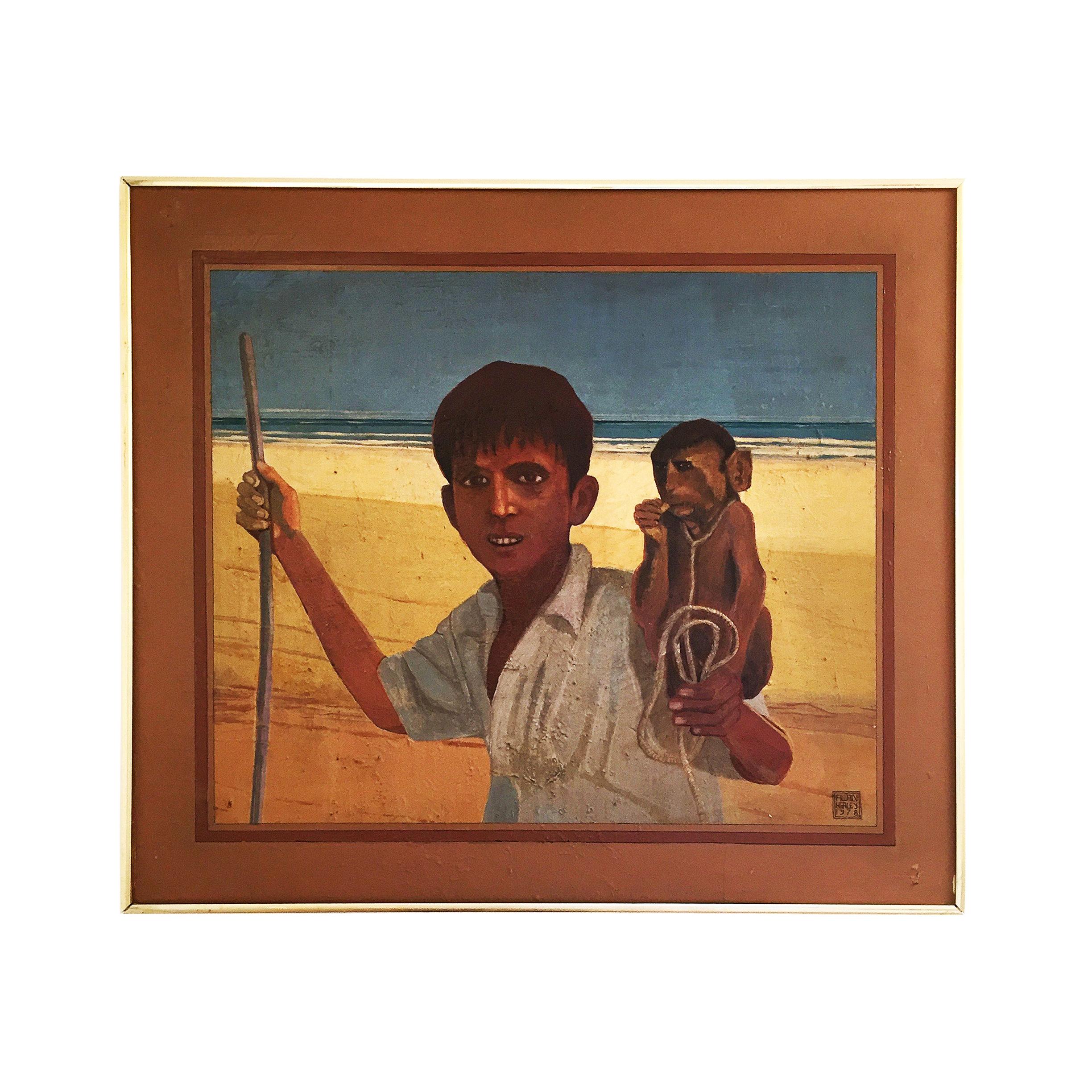 African Exotic Vintage Painting by Alan Healey 1970s Retro Boho Safari For Sale