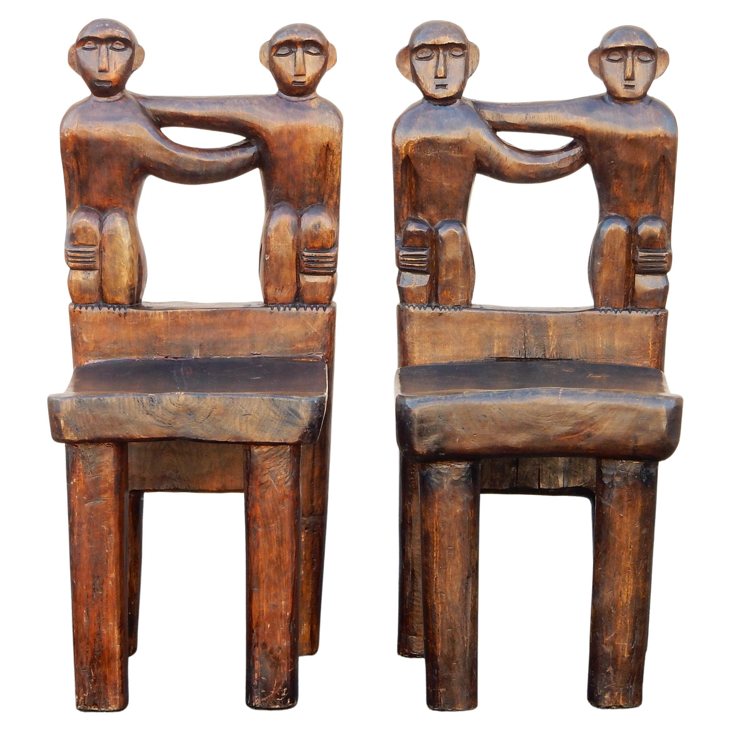 Legno massiccio Sedie/sgabelli d'arte popolare africana Ashanti in legno scolpito in vendita