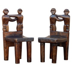 Afrikanische Volkskunst Ashanti Sculpted Wood Art Stühle / Hocker