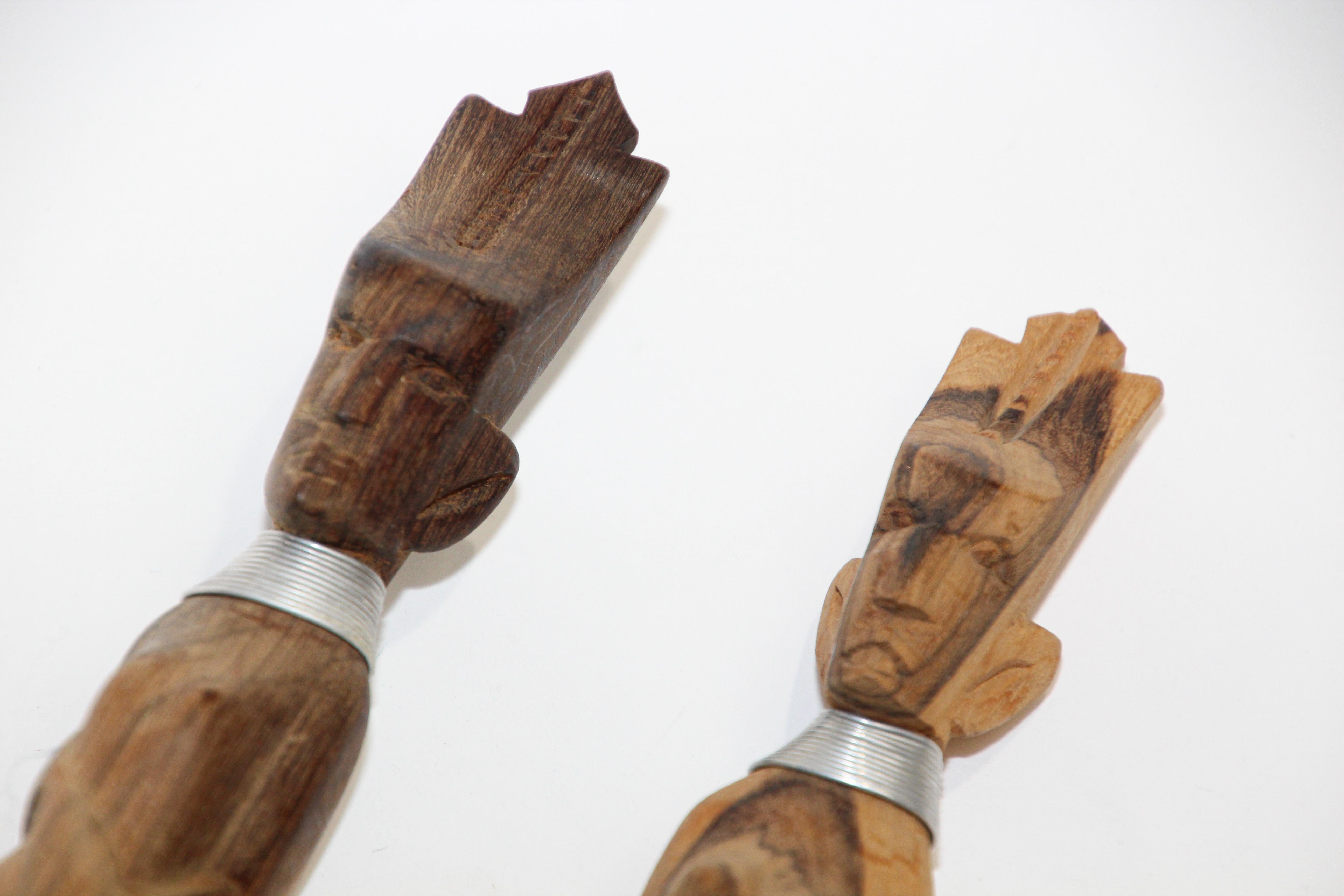 Kenyan African Folk Art Hand Carved Sculpture Fork and Spoon For Sale
