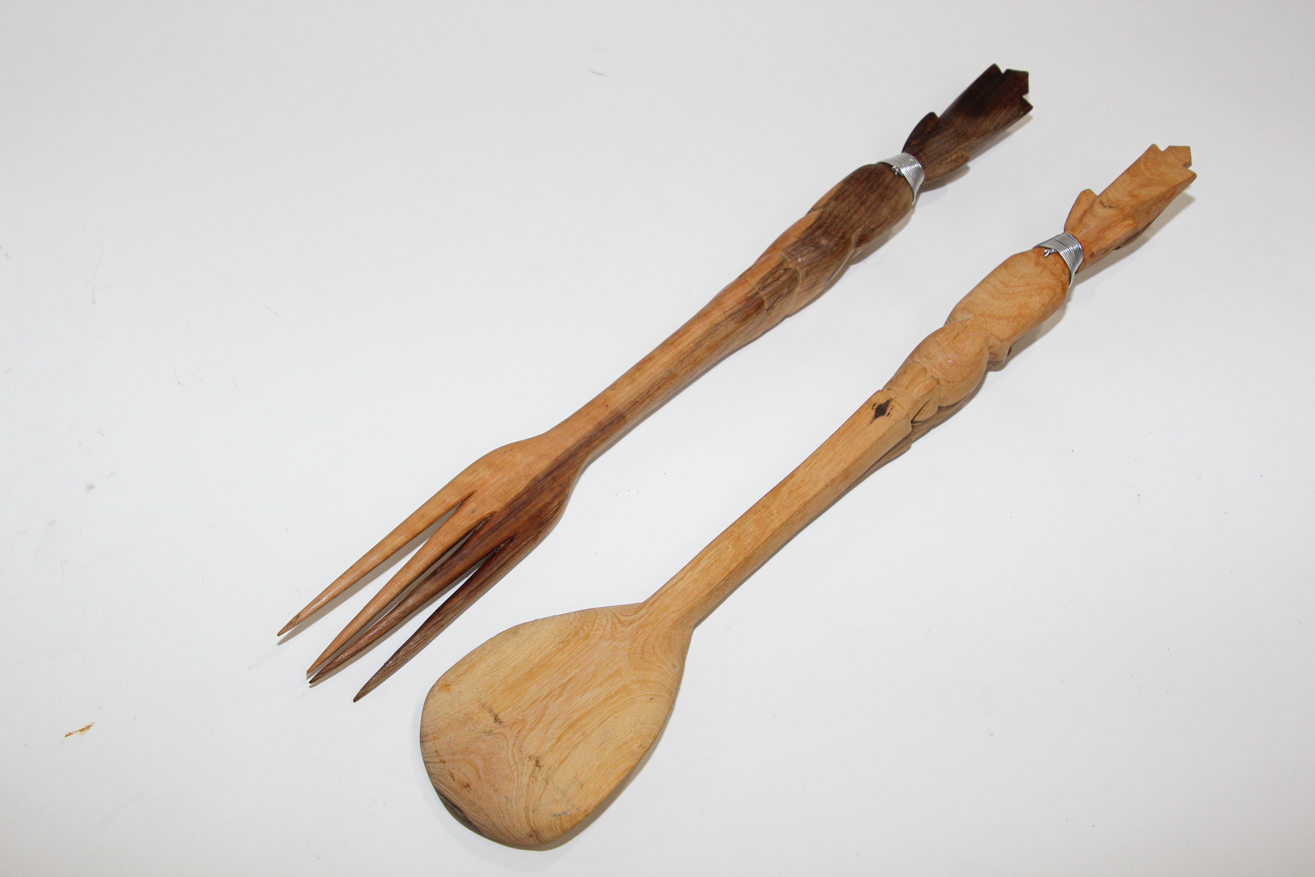 African Folk Art Hand Carved Sculpture Fork and Spoon For Sale at 1stDibs |  african fork, african spoon