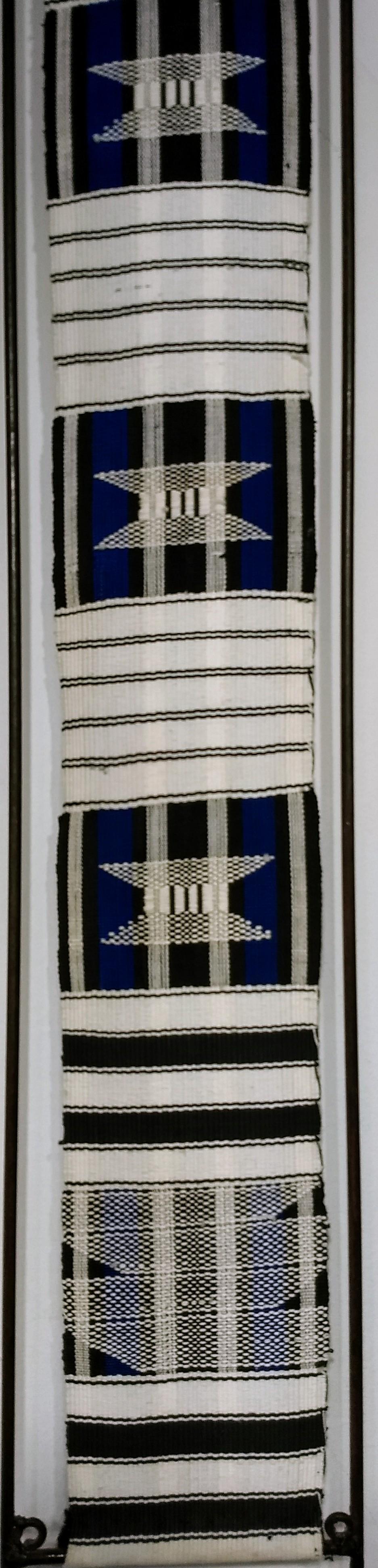 Mid-20th Century African Handwoven Tapestry in Hand-Crafted  Metal Frame in Indigo Blue, White  For Sale