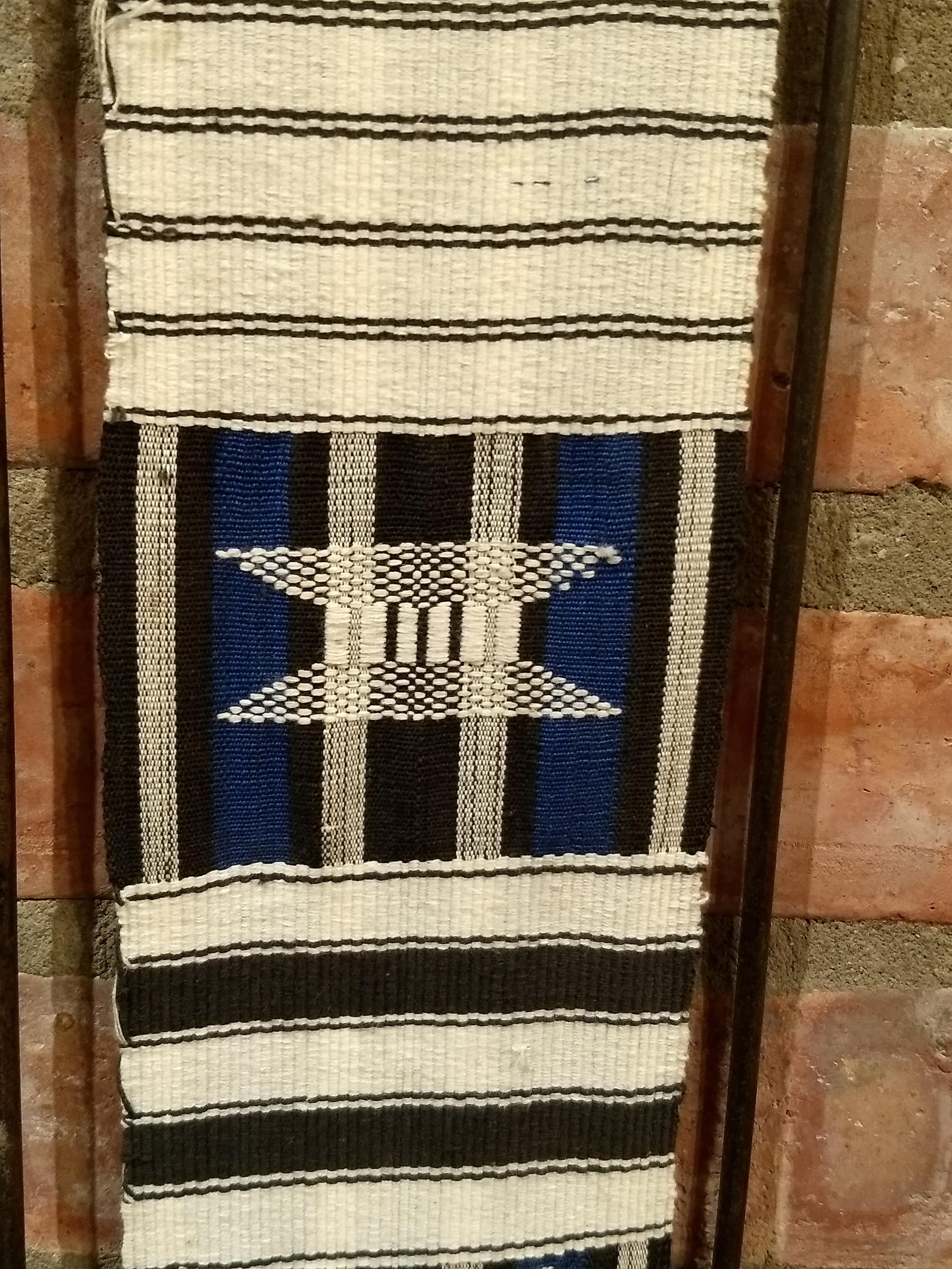 Vegetable Dyed Mid-20th Century African Hand-Woven Indigo Tapestry in Custom Wrought Iron Frame For Sale