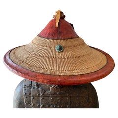 African Fulani Leather and Woven Conical Hat