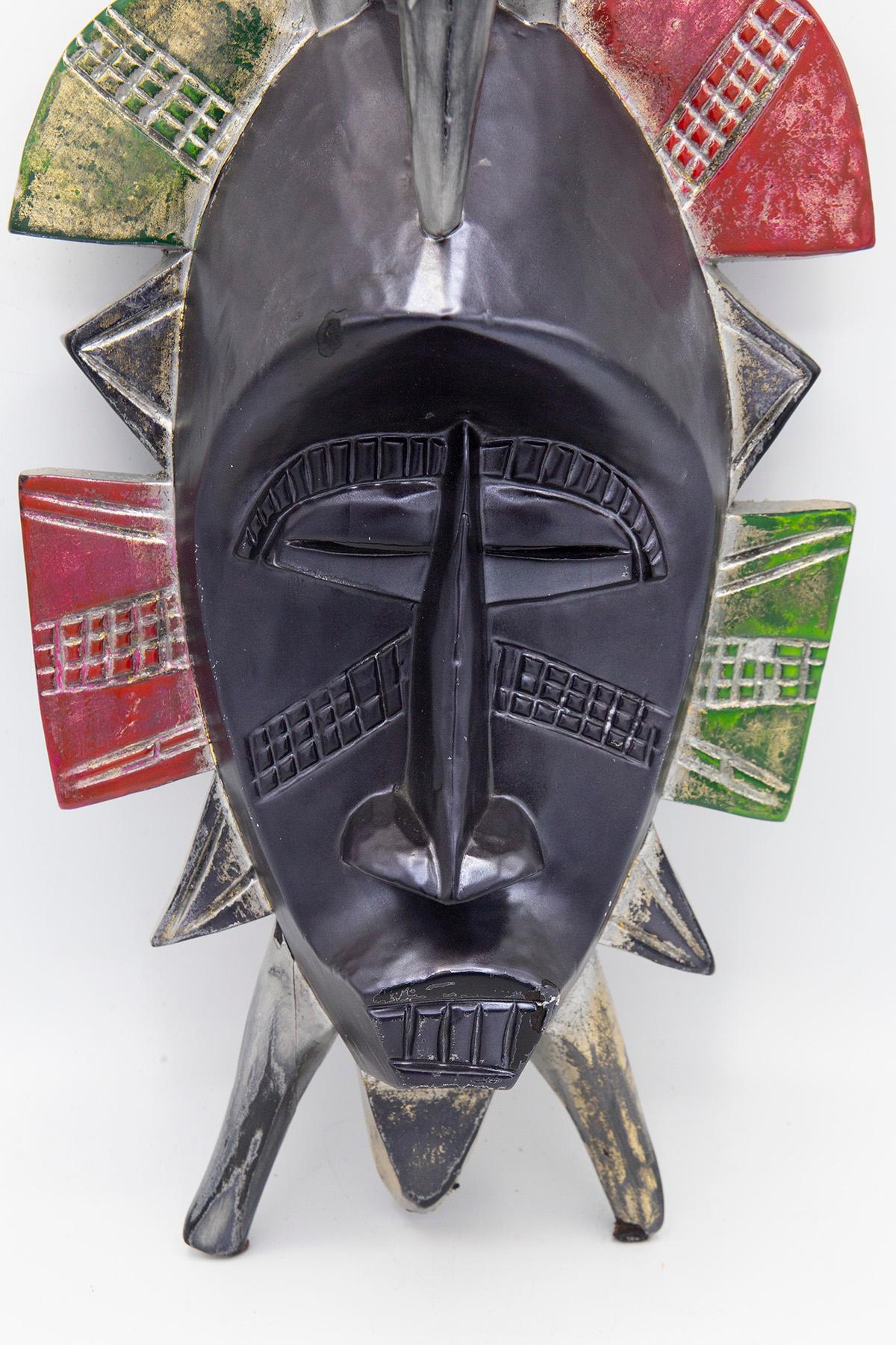 Varnished African Futurist Black Tribal Mask by Bomber Bax For Sale