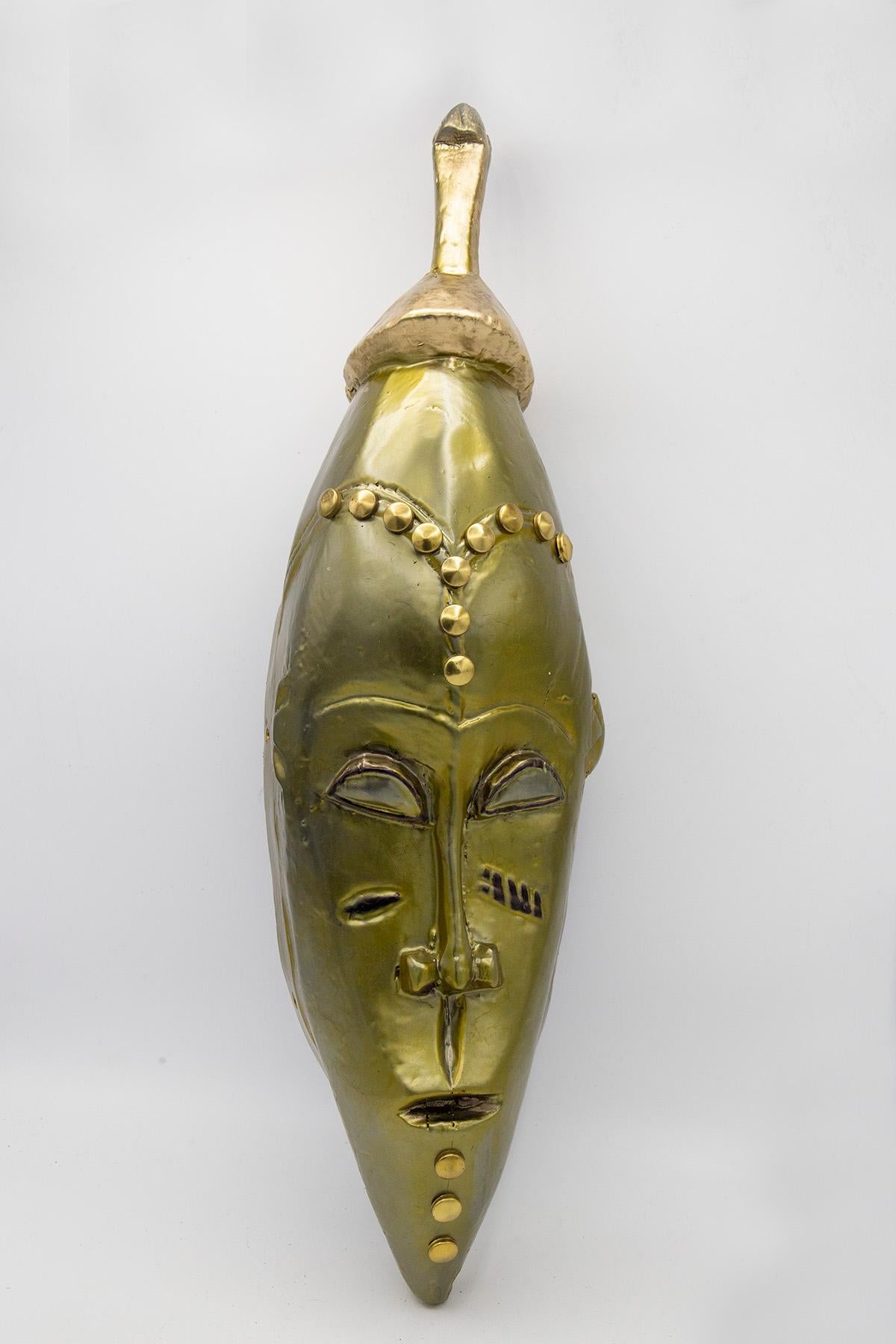 Ivorian African Futurist Gold Mask Created by Bomber Bax For Sale
