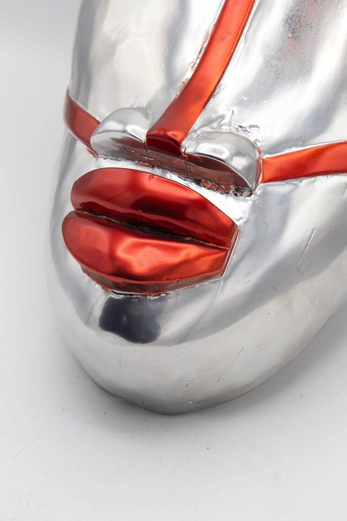 Afrikanische futuristische Silbermaske aus Silber, entworfen von Bomber Bax im Zustand „Gut“ im Angebot in Milano, IT
