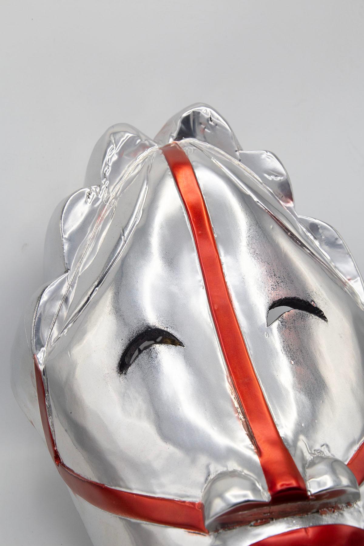 Wood African Futurist Silver Mask Created by Bomber Bax For Sale