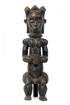 African Gabon 20th Century Carved Wood Fang Male Reliquary Guardian Figure
